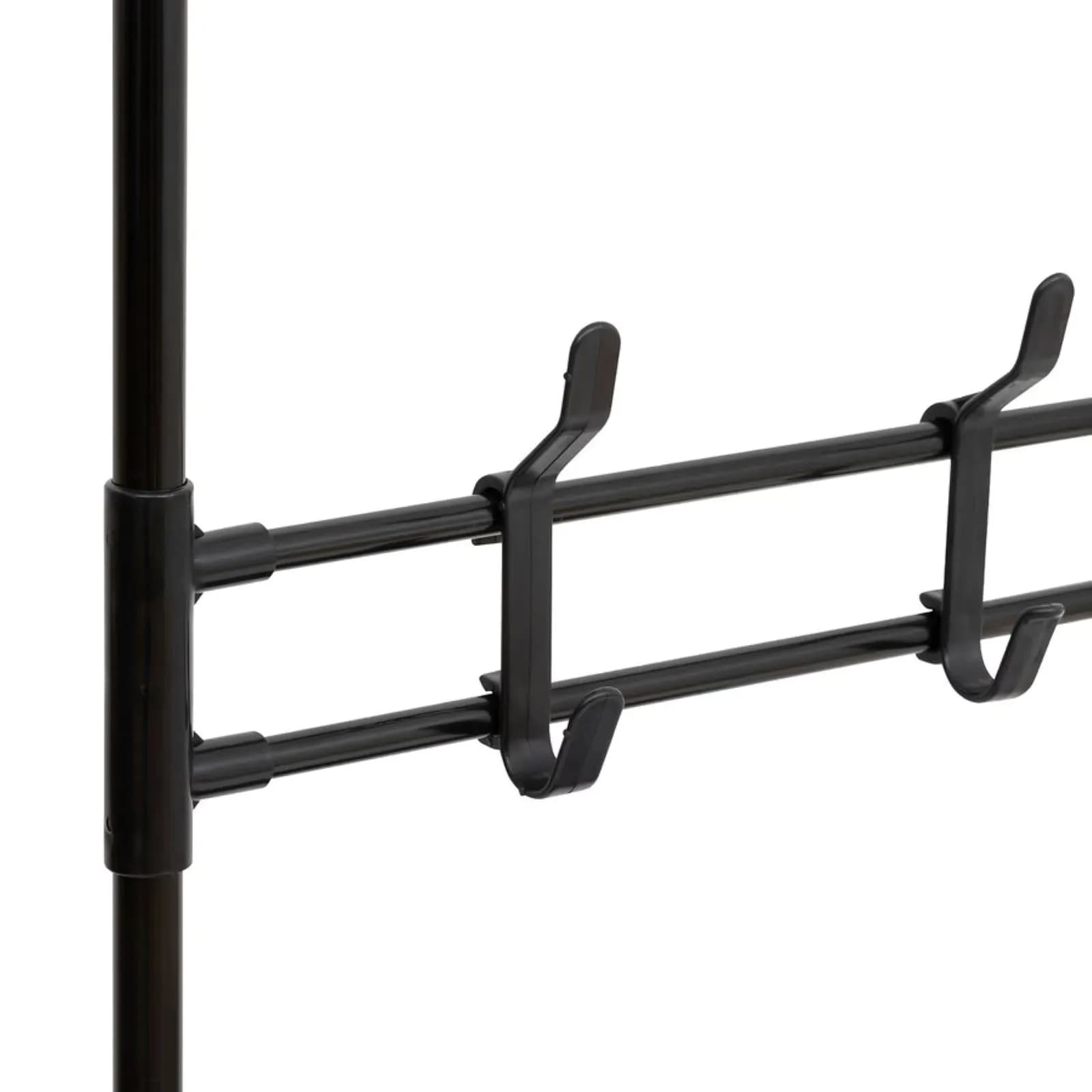Mobile d'ingresso 60x170h cm in acciaio nero con scarpiera a 6 ripiani in tessuto e 8 ganci