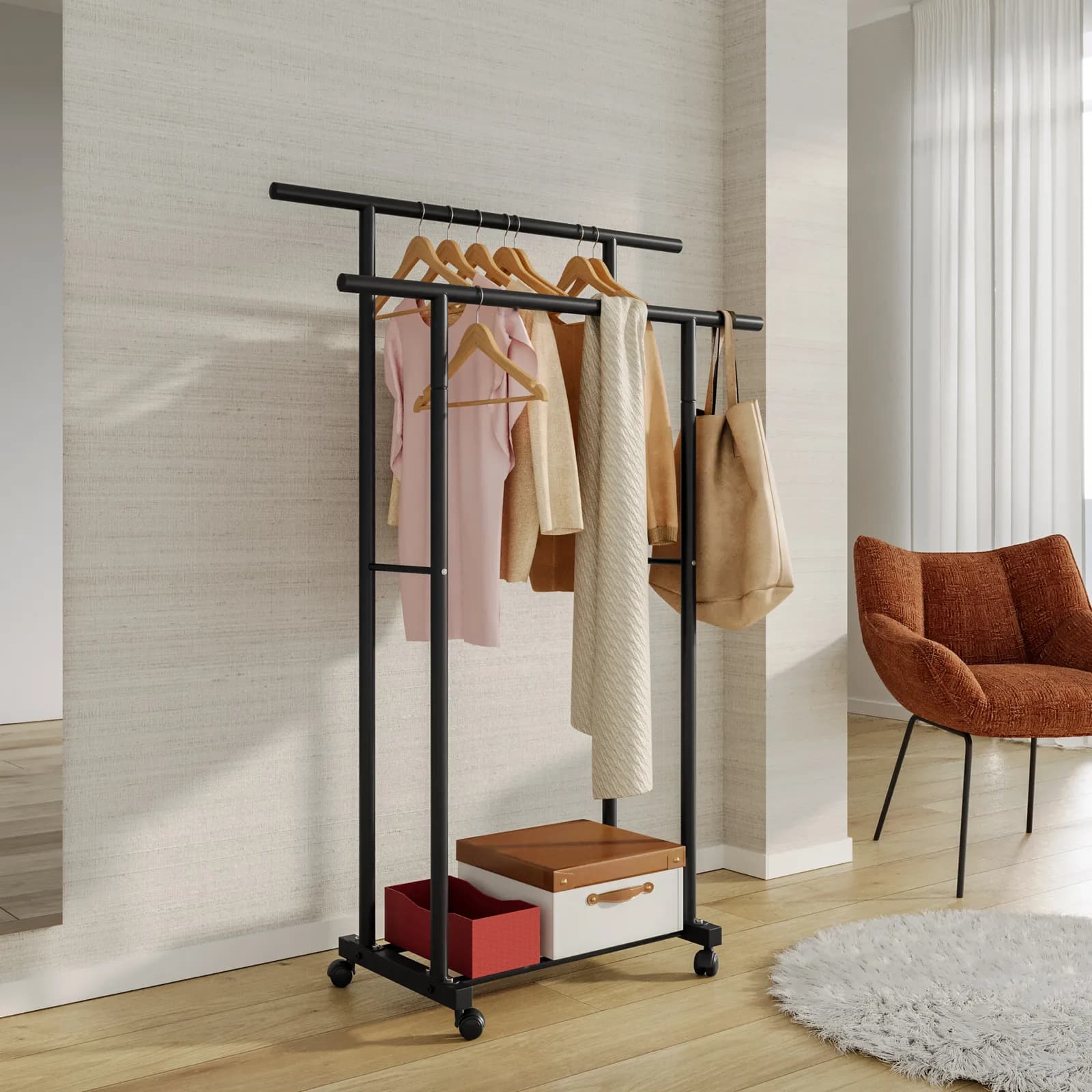 Appendiabiti doppio 100x152h cm in metallo nero - Inbil