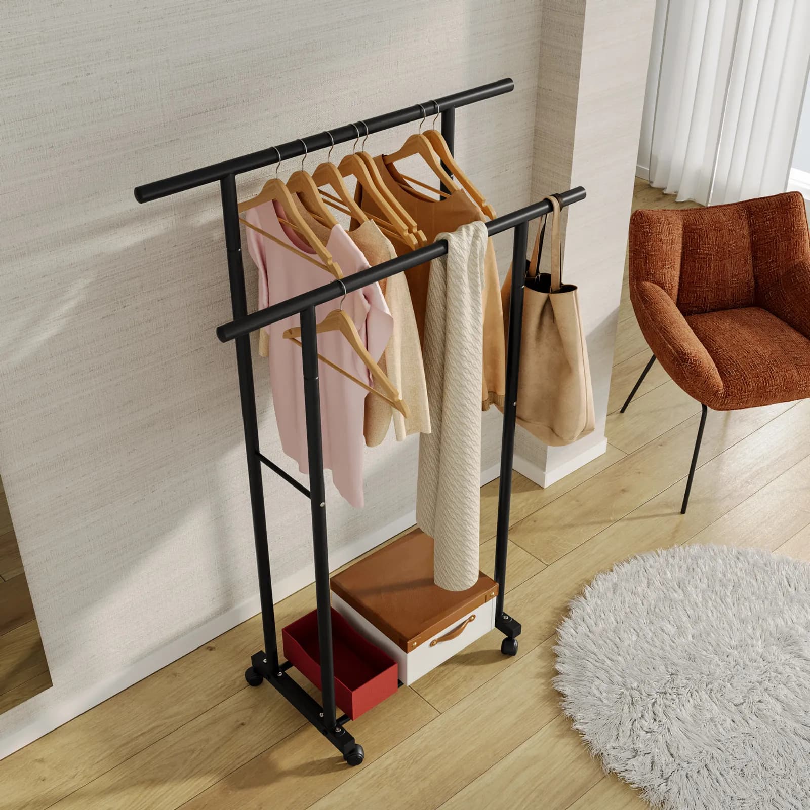 Appendiabiti doppio 100x152h cm in metallo nero - Inbil