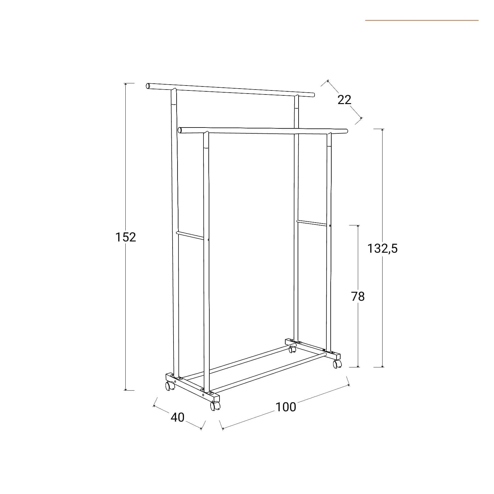 Appendiabiti doppio 100x152h cm in metallo nero - Inbil