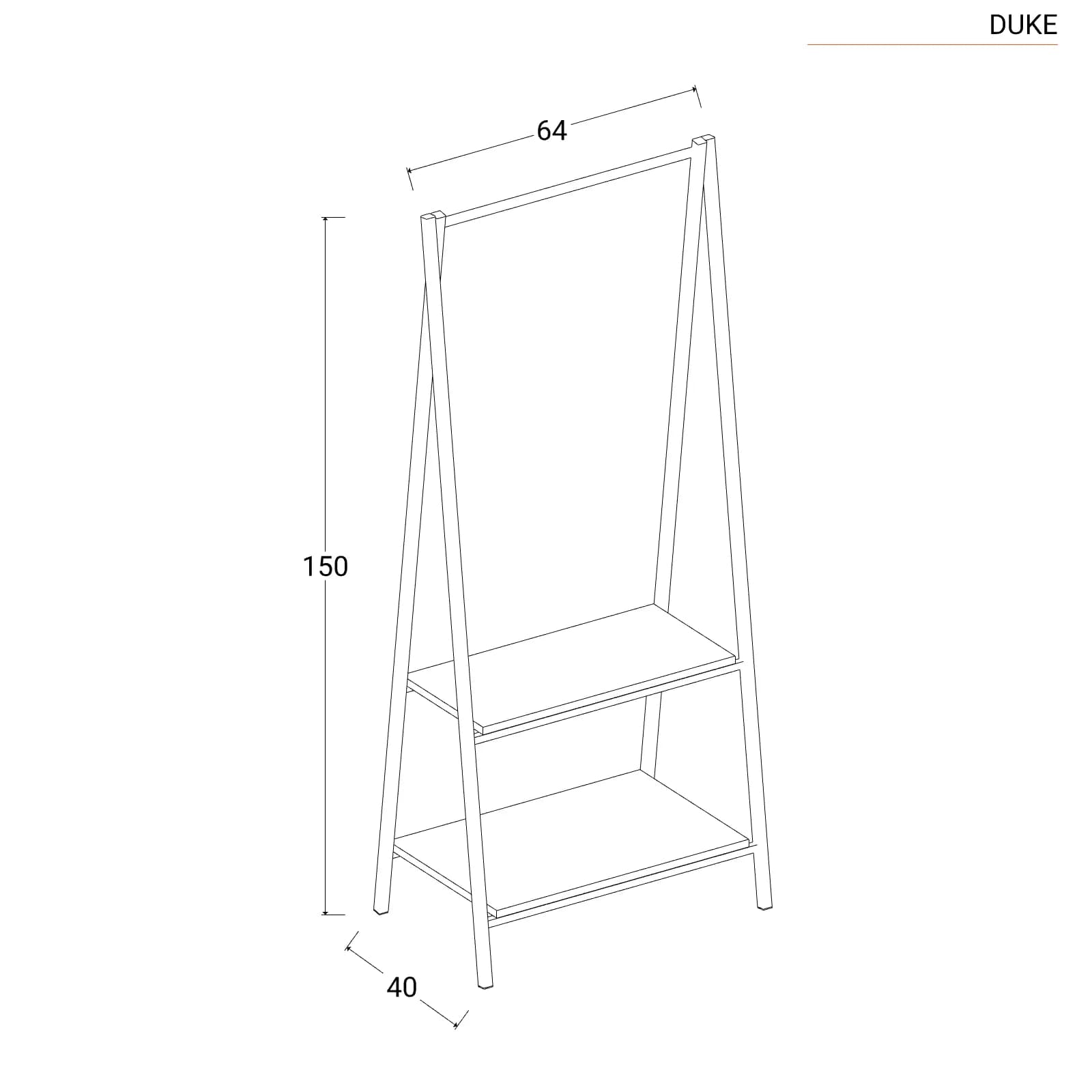 Appendiabiti 64x150h cm con ripiani effetto rovere golden e struttura in acciaio nero - Duke