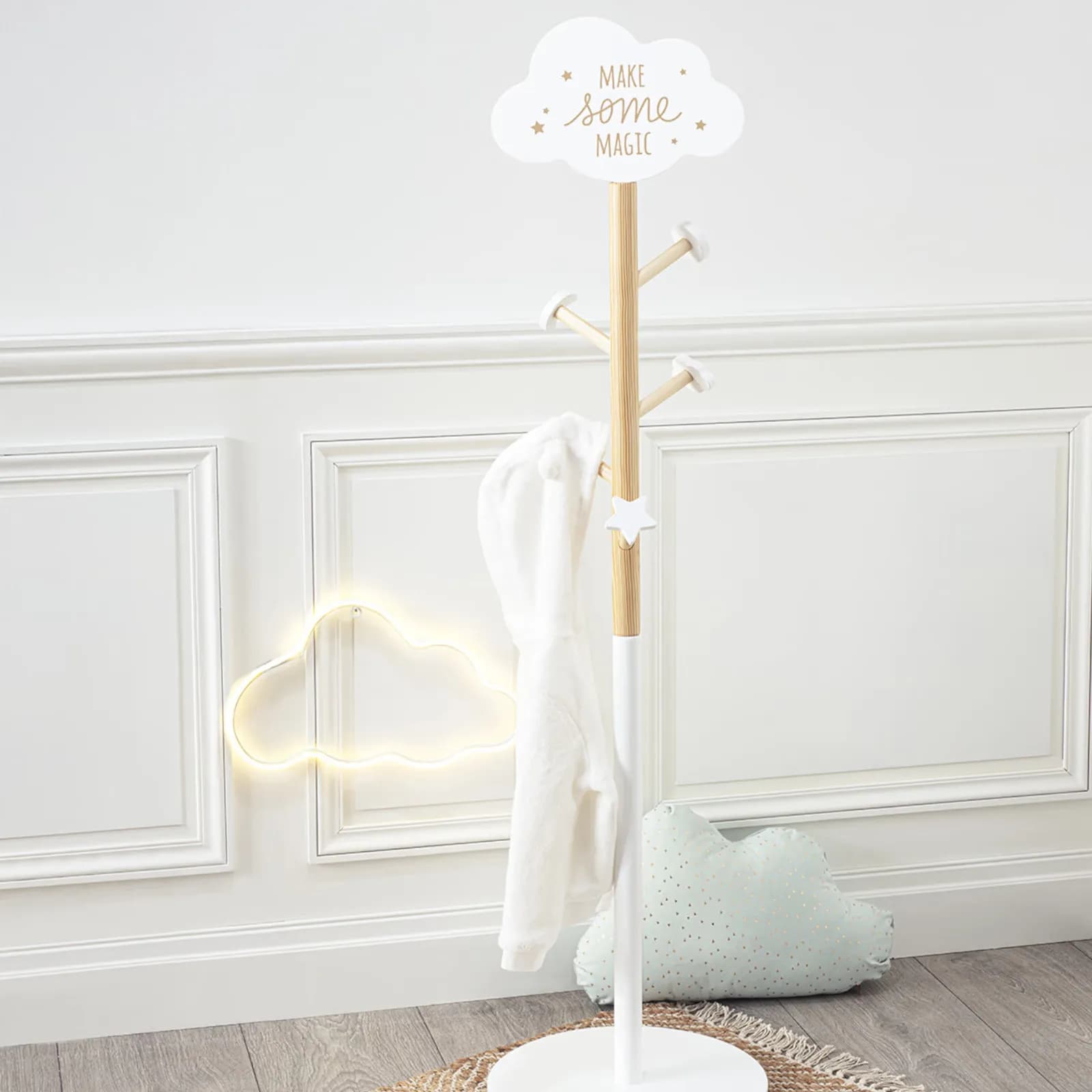 Appendiabiti nuvola per bambini D35x135 cm in legno bianco - Nuvy
