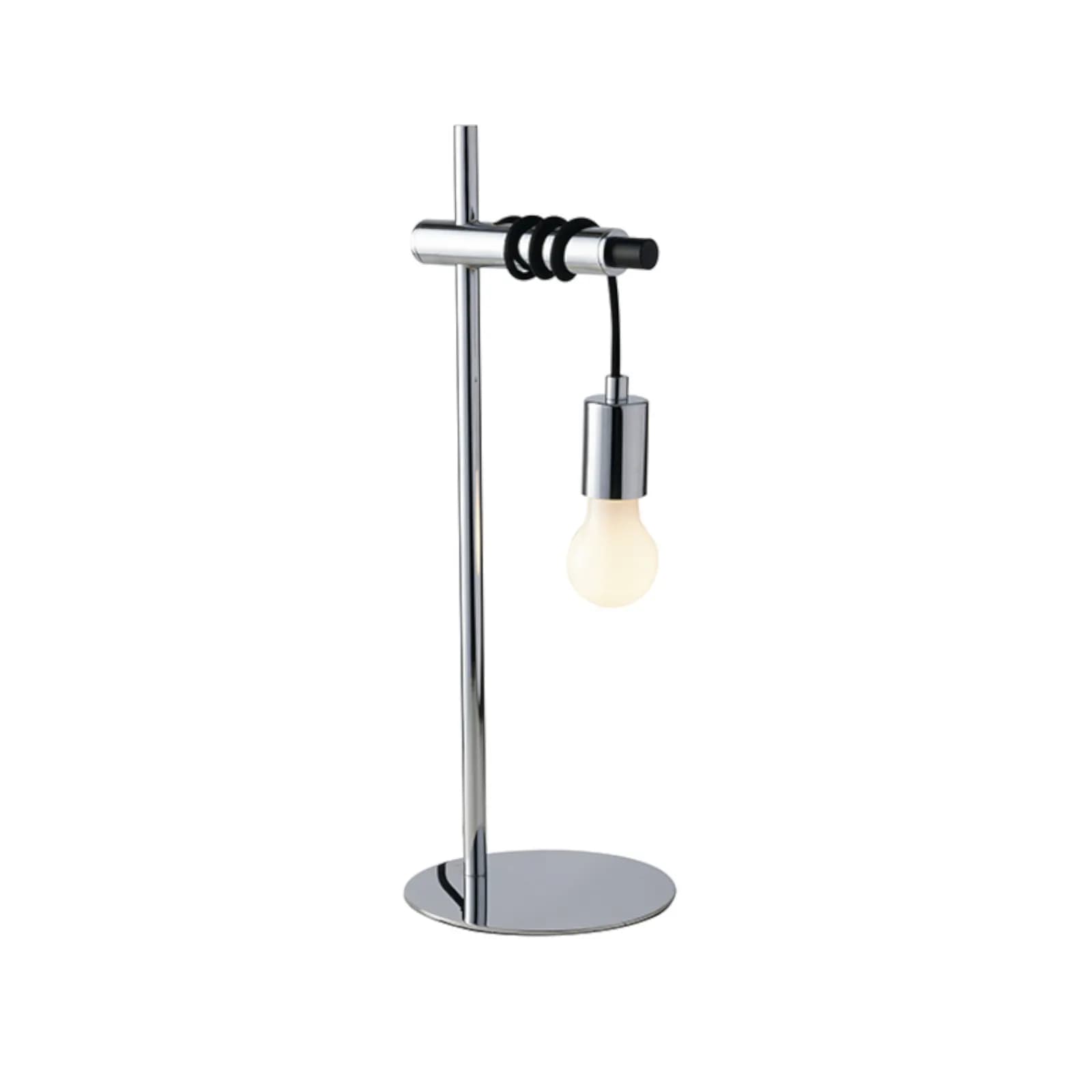 Lampada da tavolo 18x50 cm in metallo cromo e cavo in tessuto nero