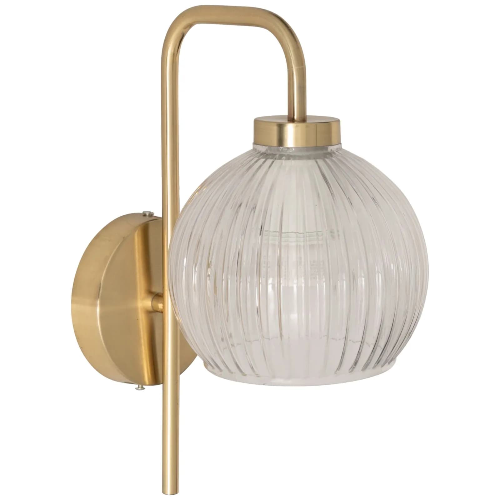 Applique 30h cm in acciaio oro e vetro plissettato