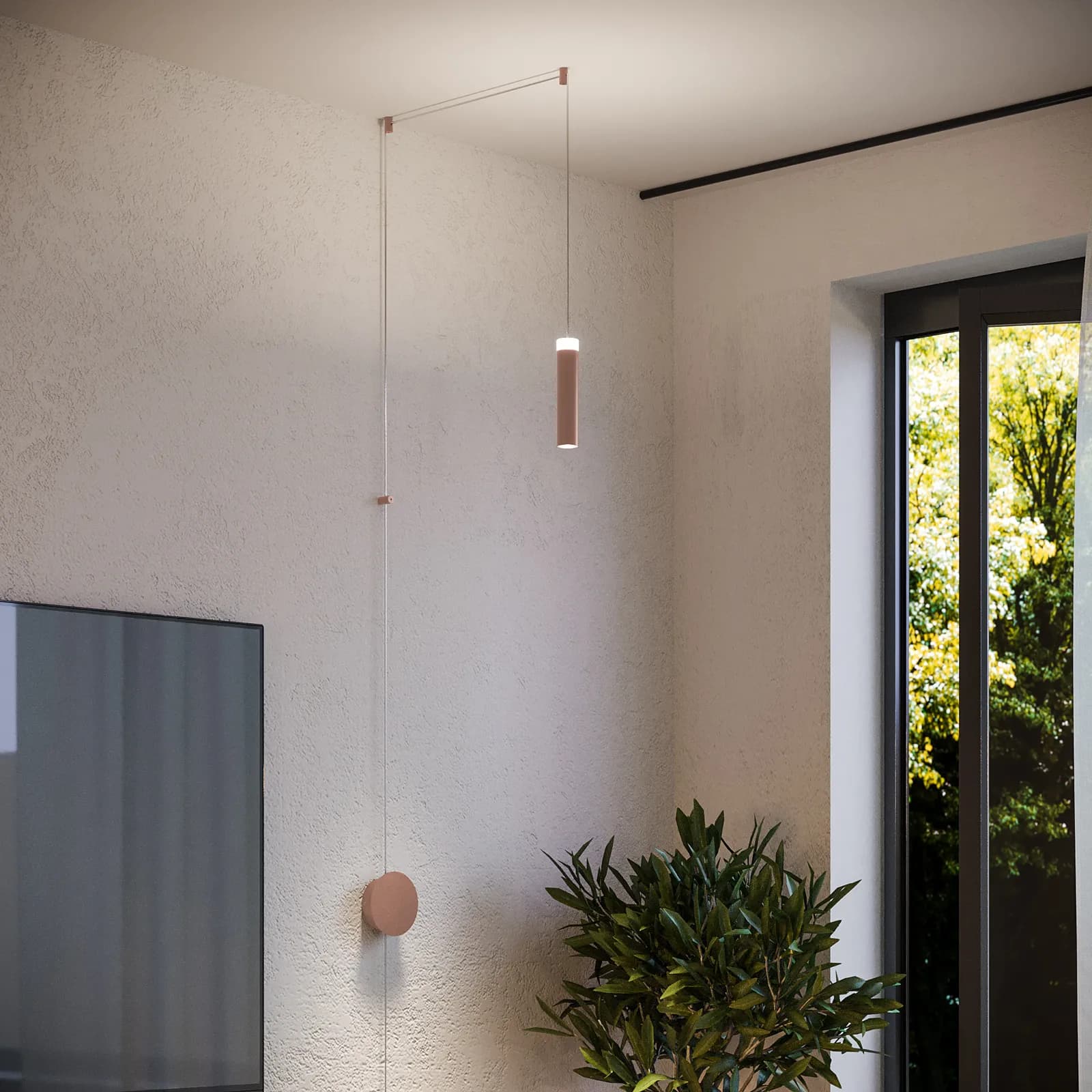 Applique 400 cm con cavo regolabile in alluminio color bronzo rosato