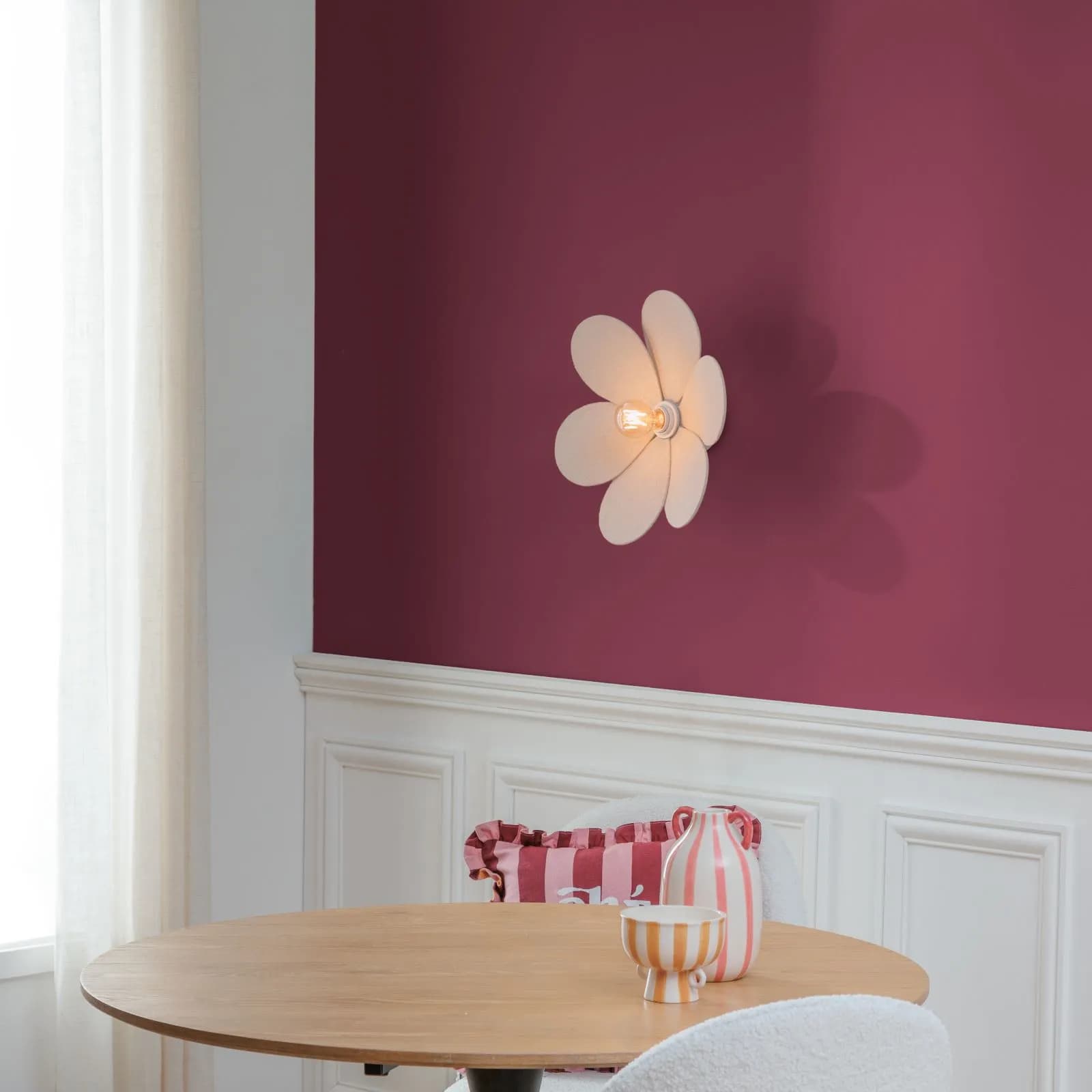 Applique 40h cm a fiore in lino beige e acciaio - Gimmy