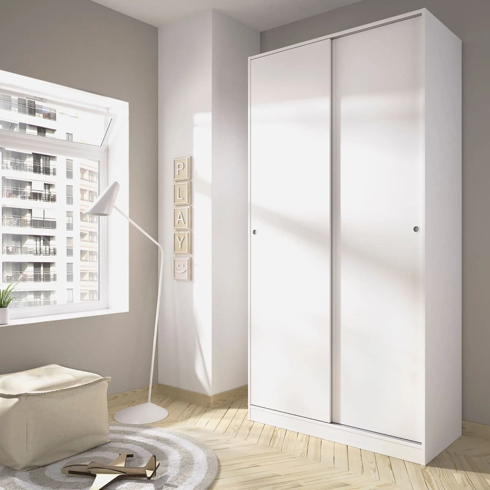 Armadio 100X204 h cm con porte scorrevoli in legno bianco opaco - Cosby