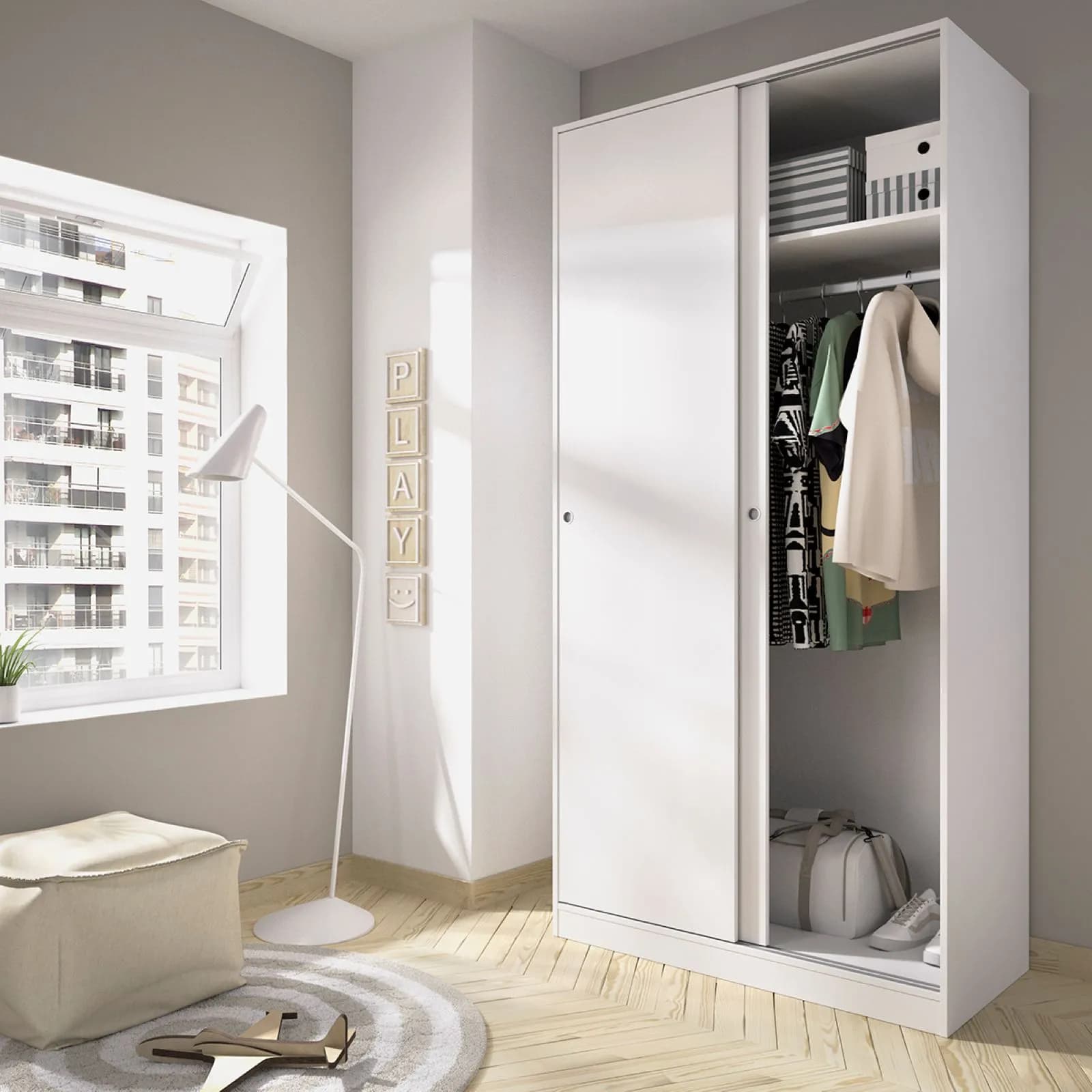 Armadio 100X204 h cm con porte scorrevoli in legno bianco opaco - Cosby