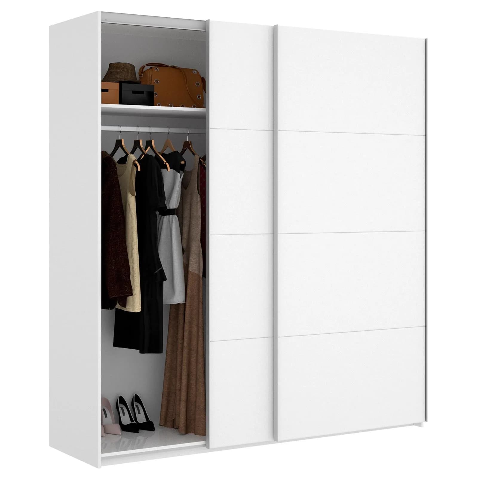 Armadio 180x204h cm con ante scorrevoli in legno bianco opaco - Cosby