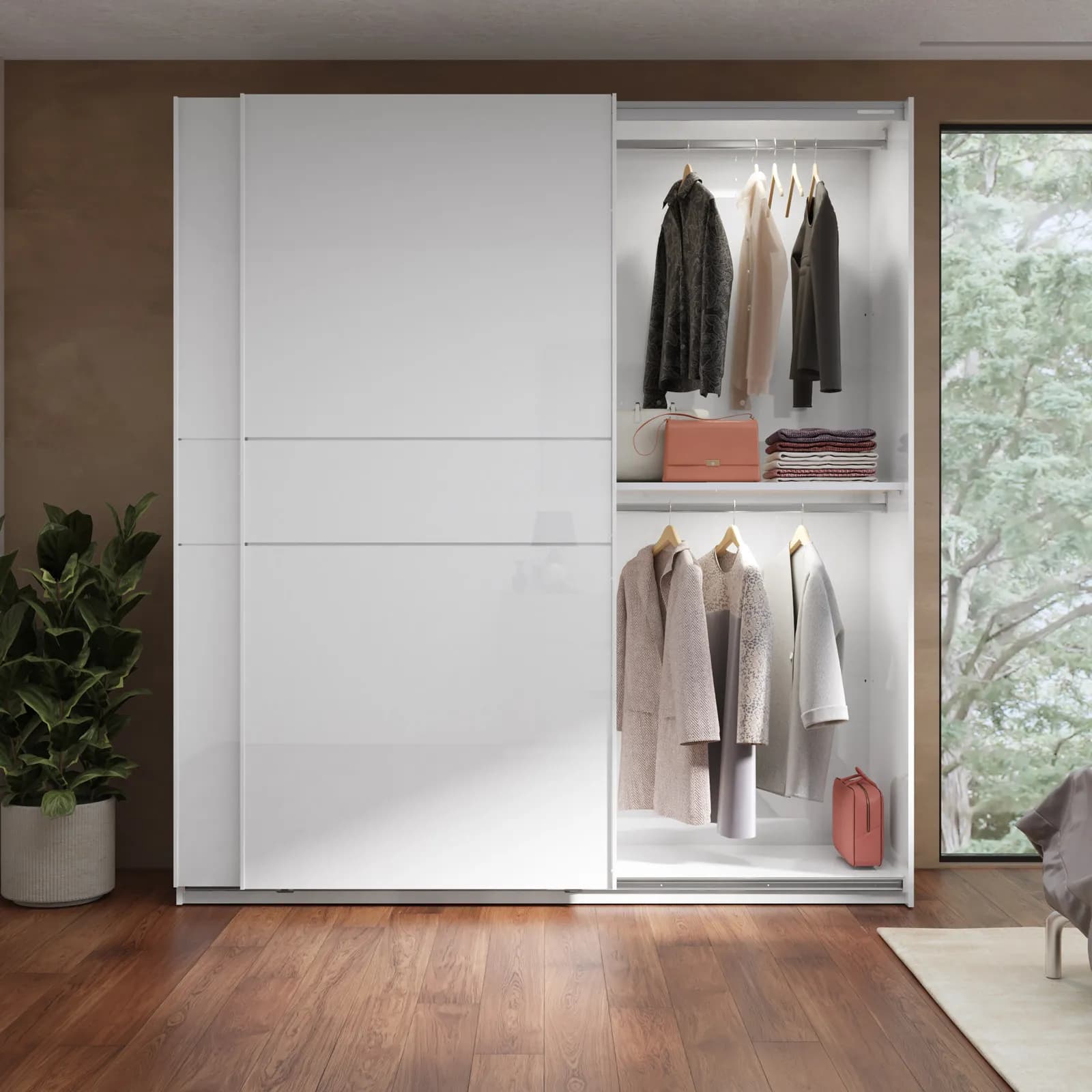 Armadio 220x240h cm con 2 ante scorrevoli bianco lucido - Cindy
