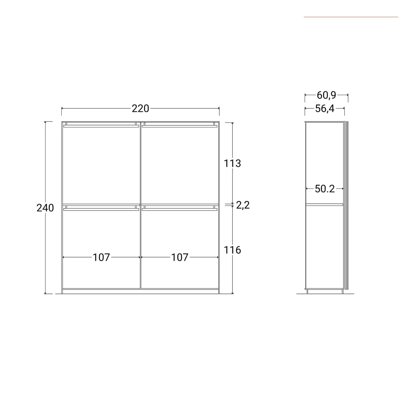 Armadio 220x240h cm con 2 ante scorrevoli bianco lucido - Cindy