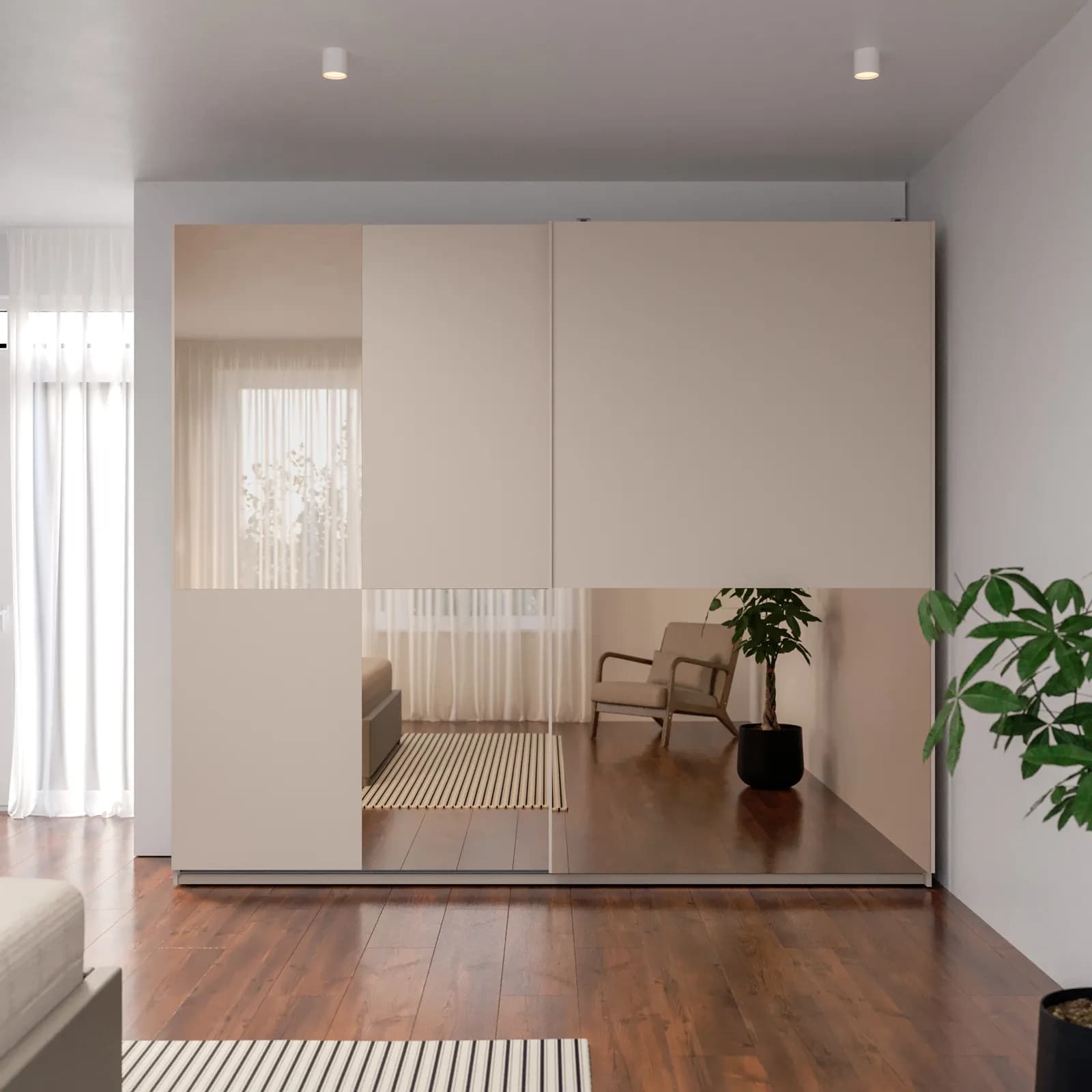 Armadio 275x240h cm con 2 ante scorrevoli cashmere e specchi bronzati - Alban