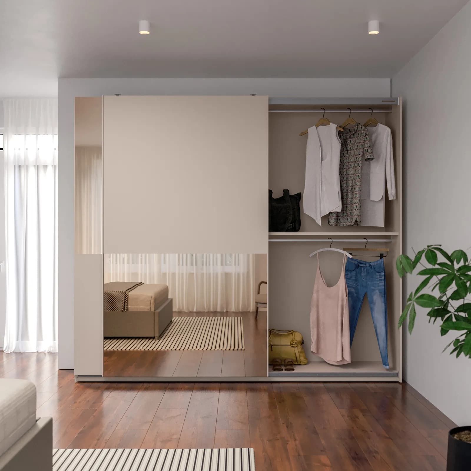 Armadio 275x240h cm con 2 ante scorrevoli cashmere e specchi bronzati - Alban