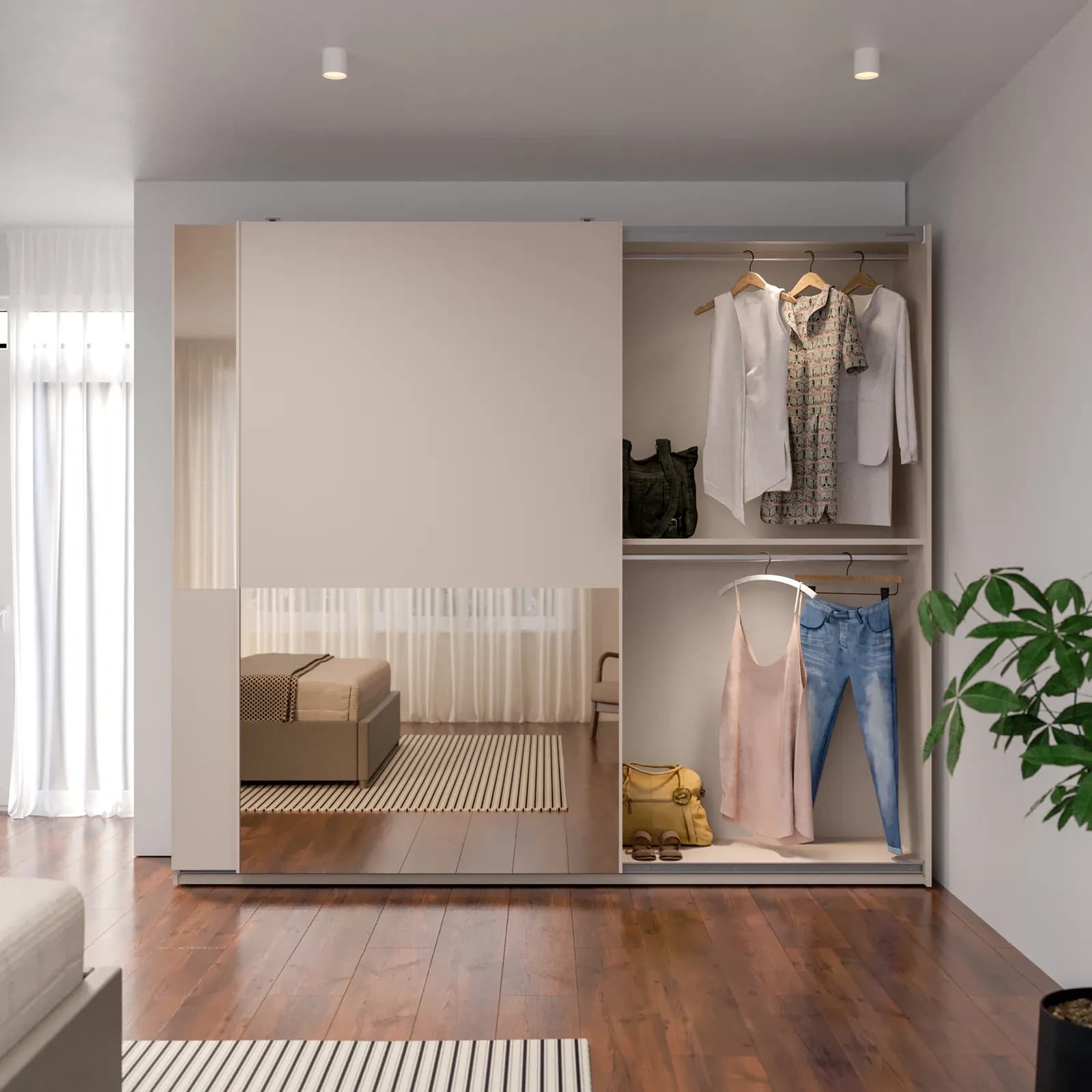 Armadio 275x240h cm con 2 ante scorrevoli cashmere e specchi bronzati - Alban