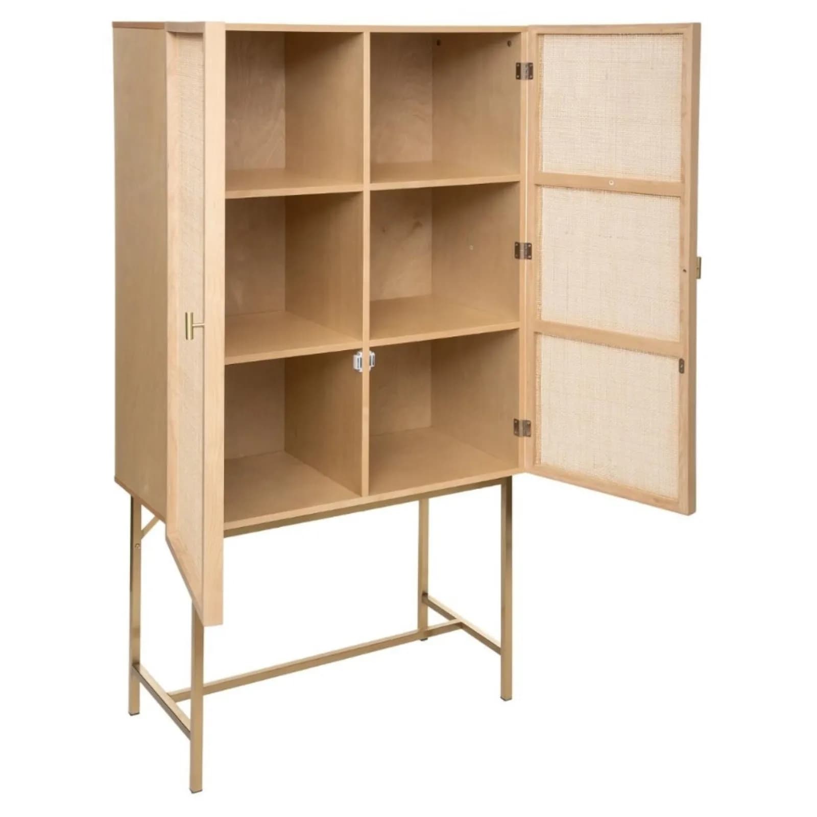Armadio 80x165h cm in legno e rattan naturale con 2 ante e struttura oro - Vallecas