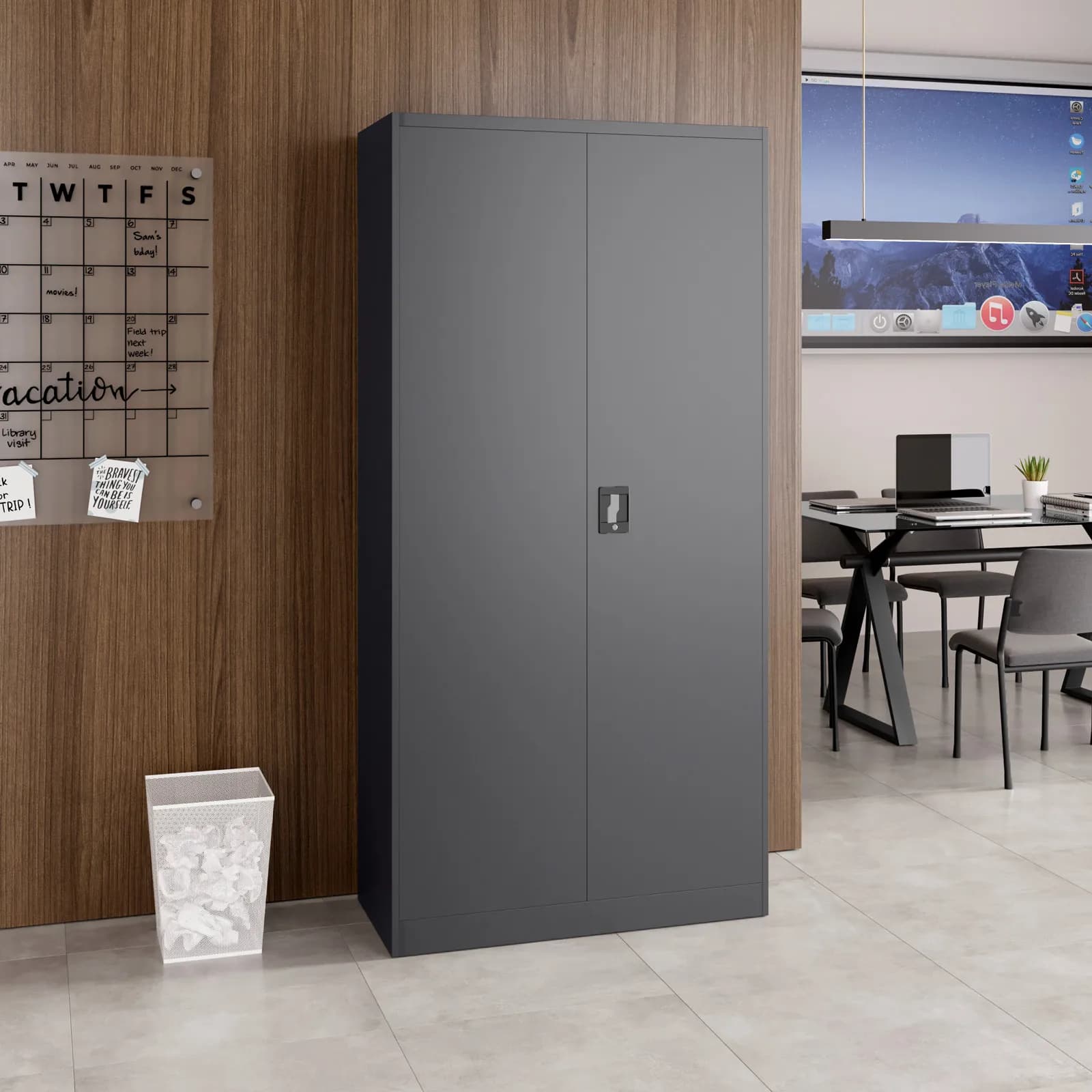 Armadio 90x185h cm in metallo grigio con 2 ante battenti e serratura - Bunel