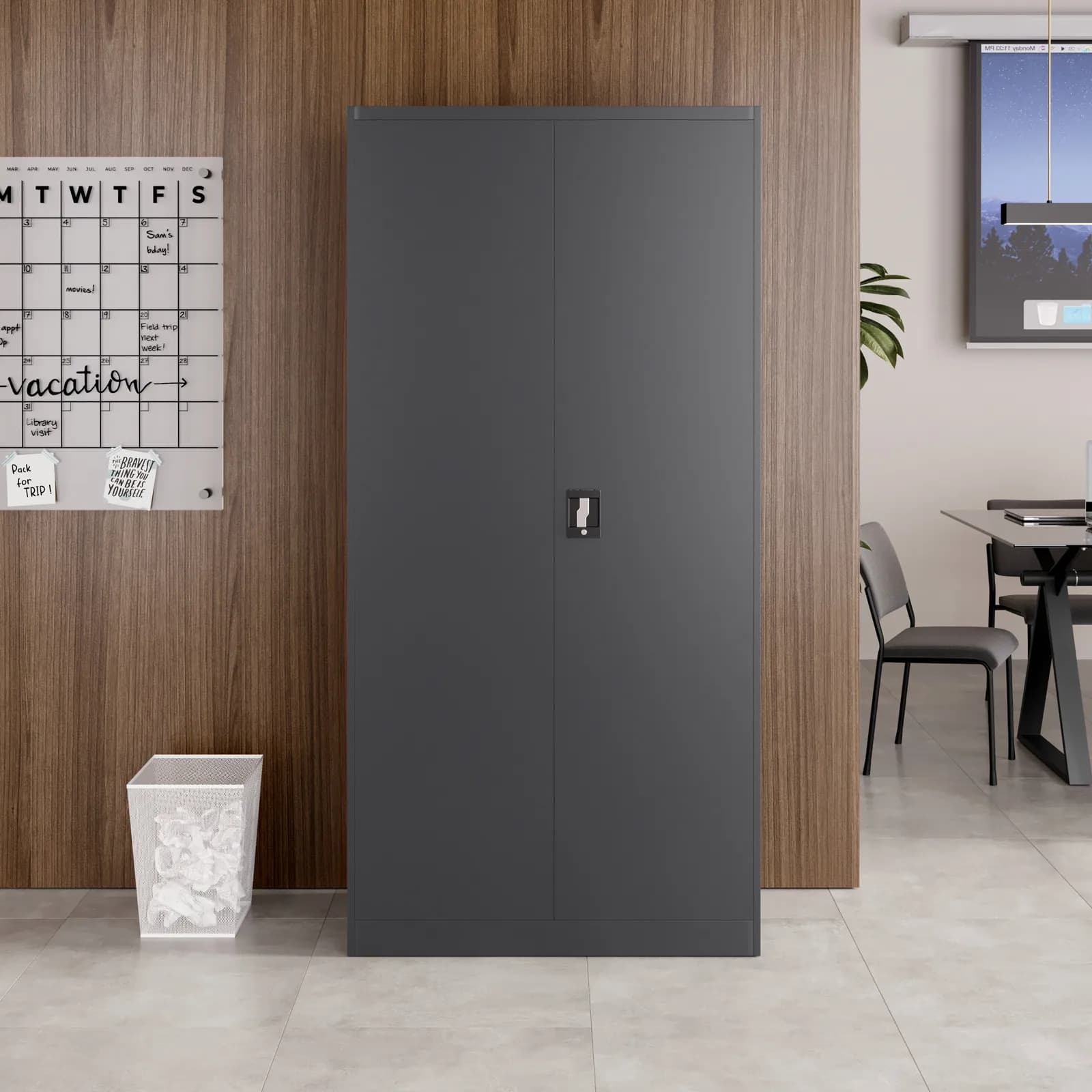 Armadio 90x185h cm in metallo grigio con 2 ante battenti e serratura - Bunel
