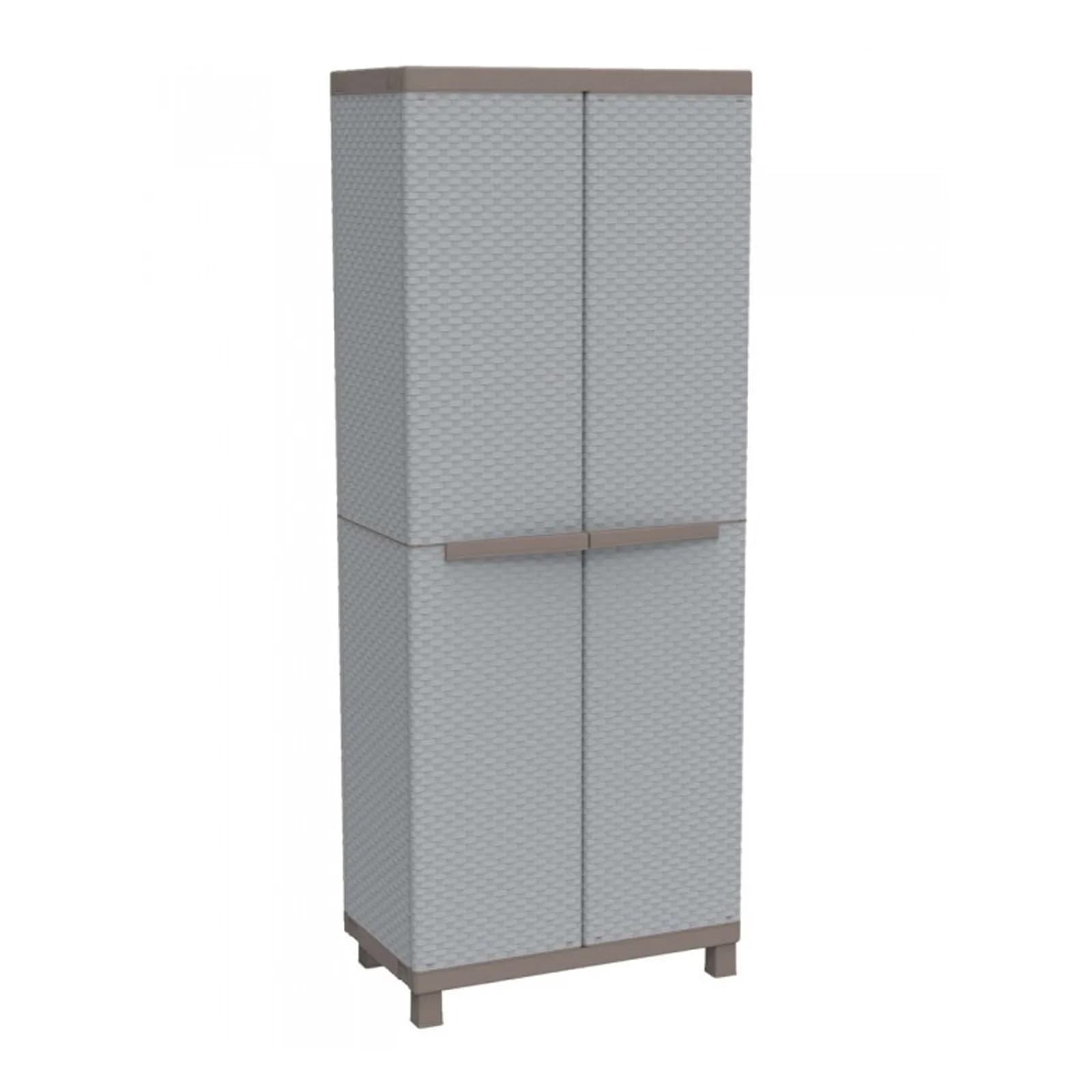 Armadio 68x170h cm per giardino effetto rattan con doppia anta porta scope con 3 ripiani