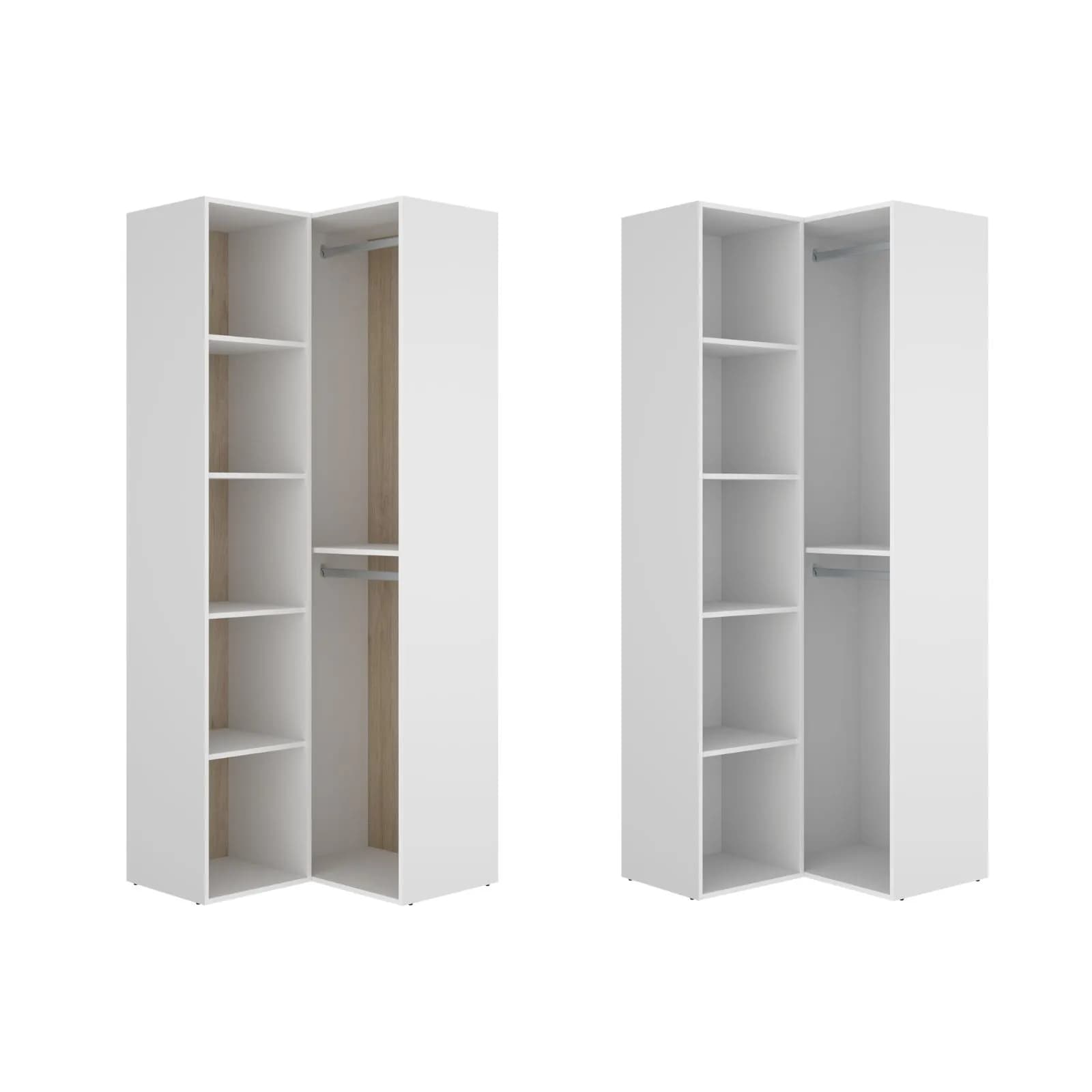 Armadio angolare 85x205h cm bianco ed effetto rovere naturale con vani a giorno - Bernac