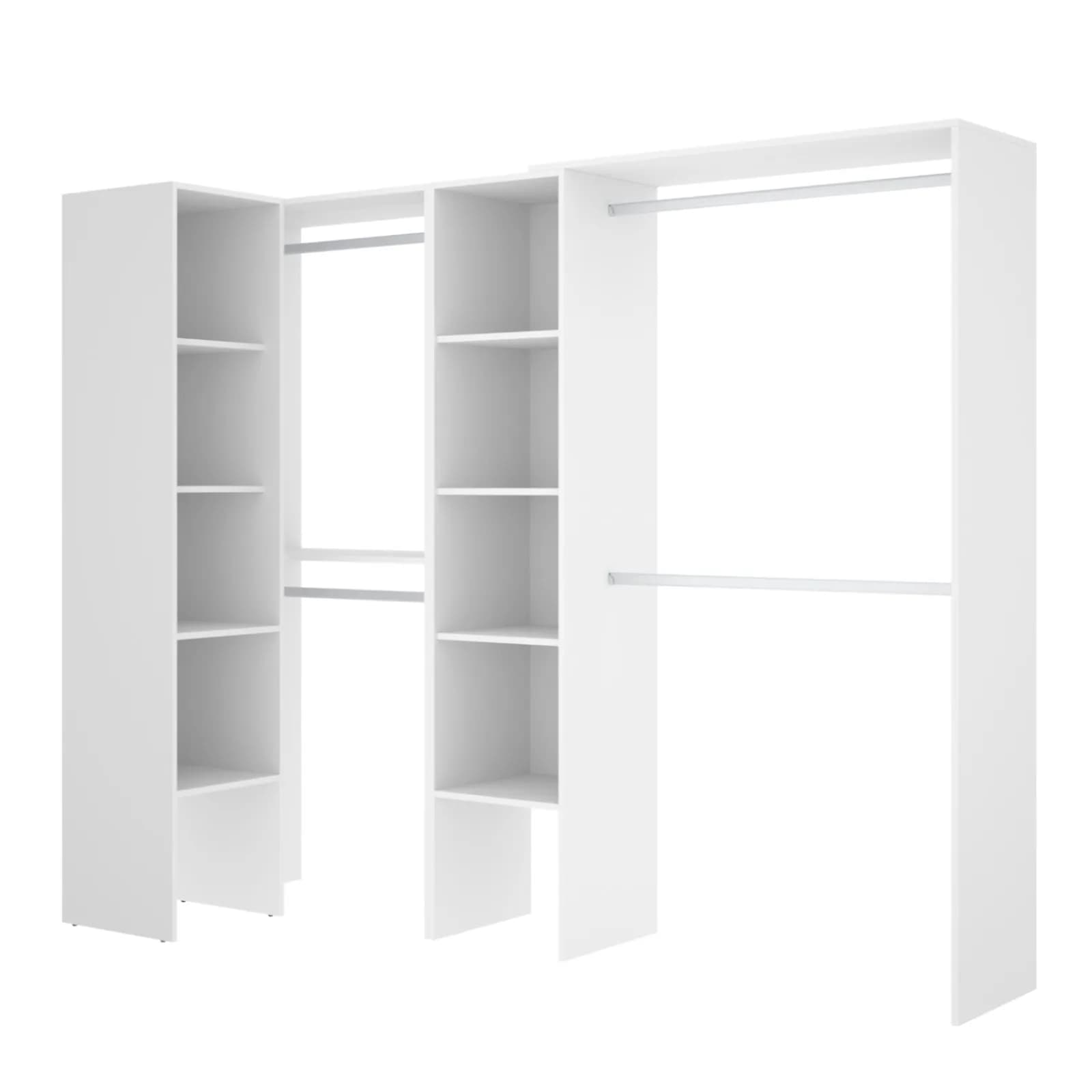 Armadio angolare regolabile 228-198x187 h cm in legno bianco con vani a giorno - Bernac