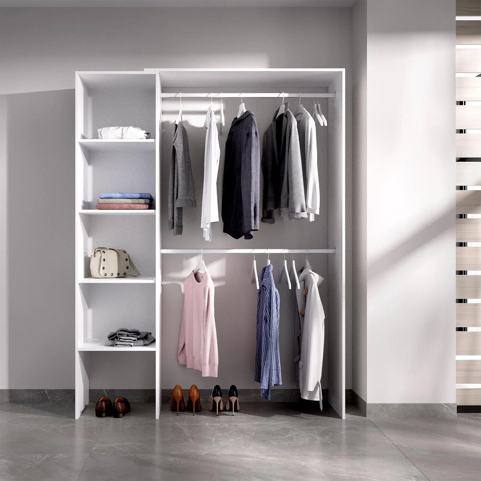 Armadio regolabile 140-110x187 h cm in legno bianco - Bernac