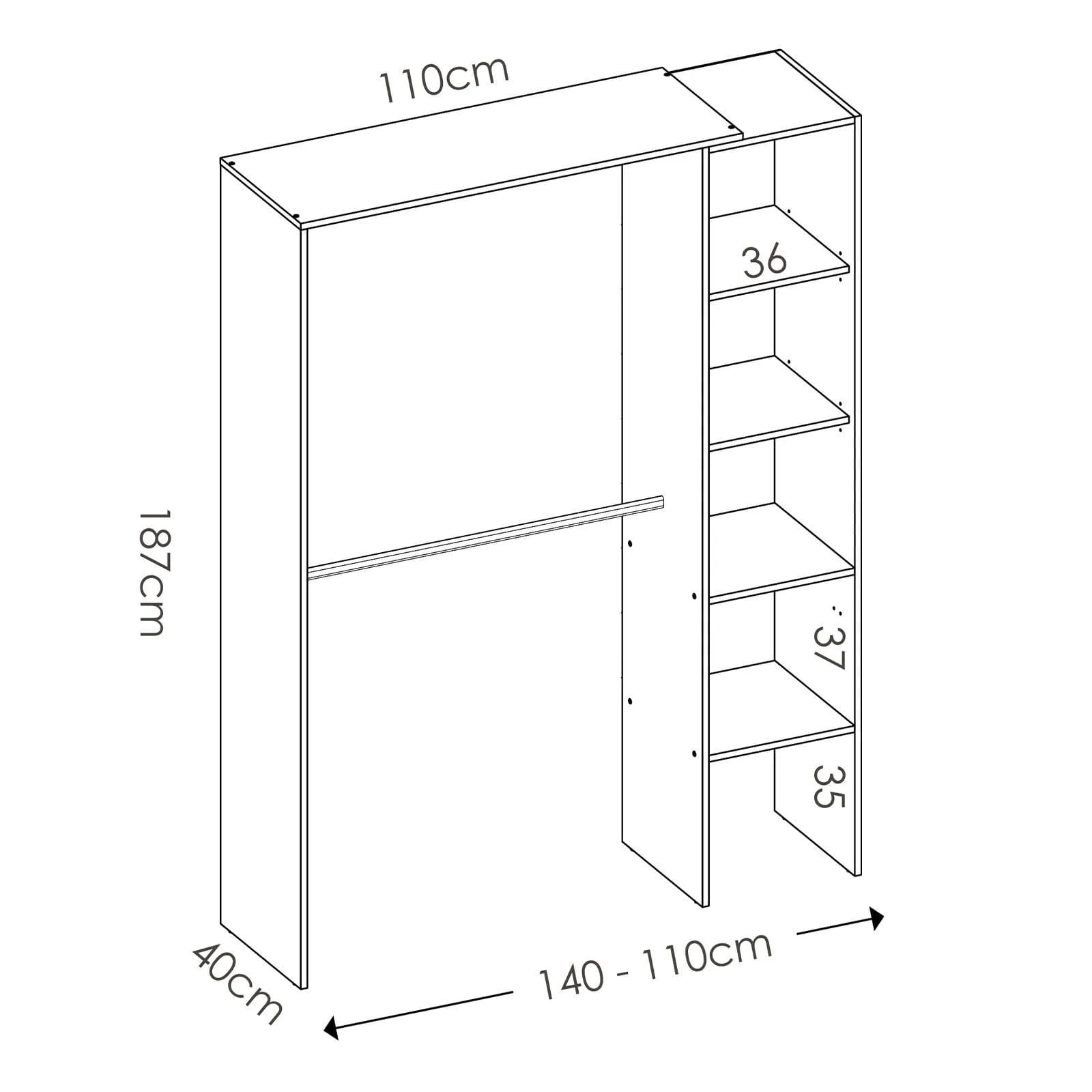 Armadio regolabile 140-110x187 h cm in legno bianco - Bernac