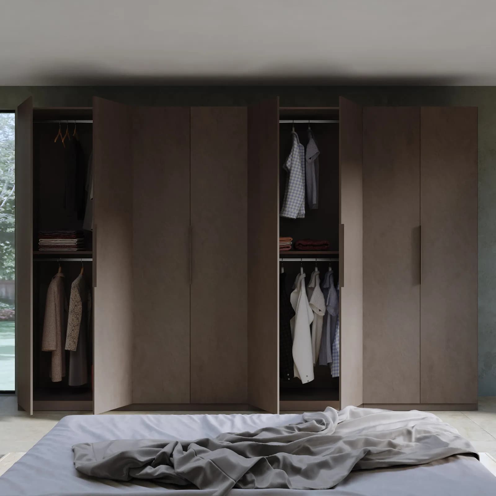 Armadio battente 364x240h cm 8 ante reversibili con soft close bronzo - Codey