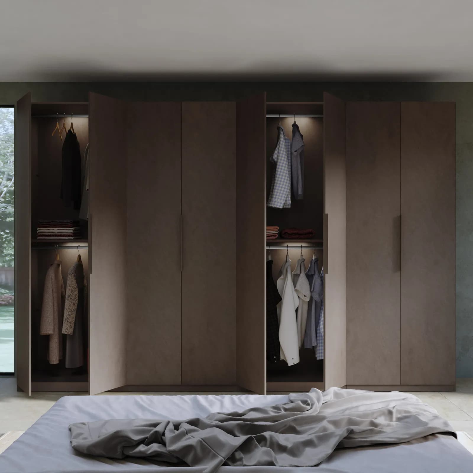Armadio battente 364x240h cm 8 ante reversibili con soft close bronzo - Codey