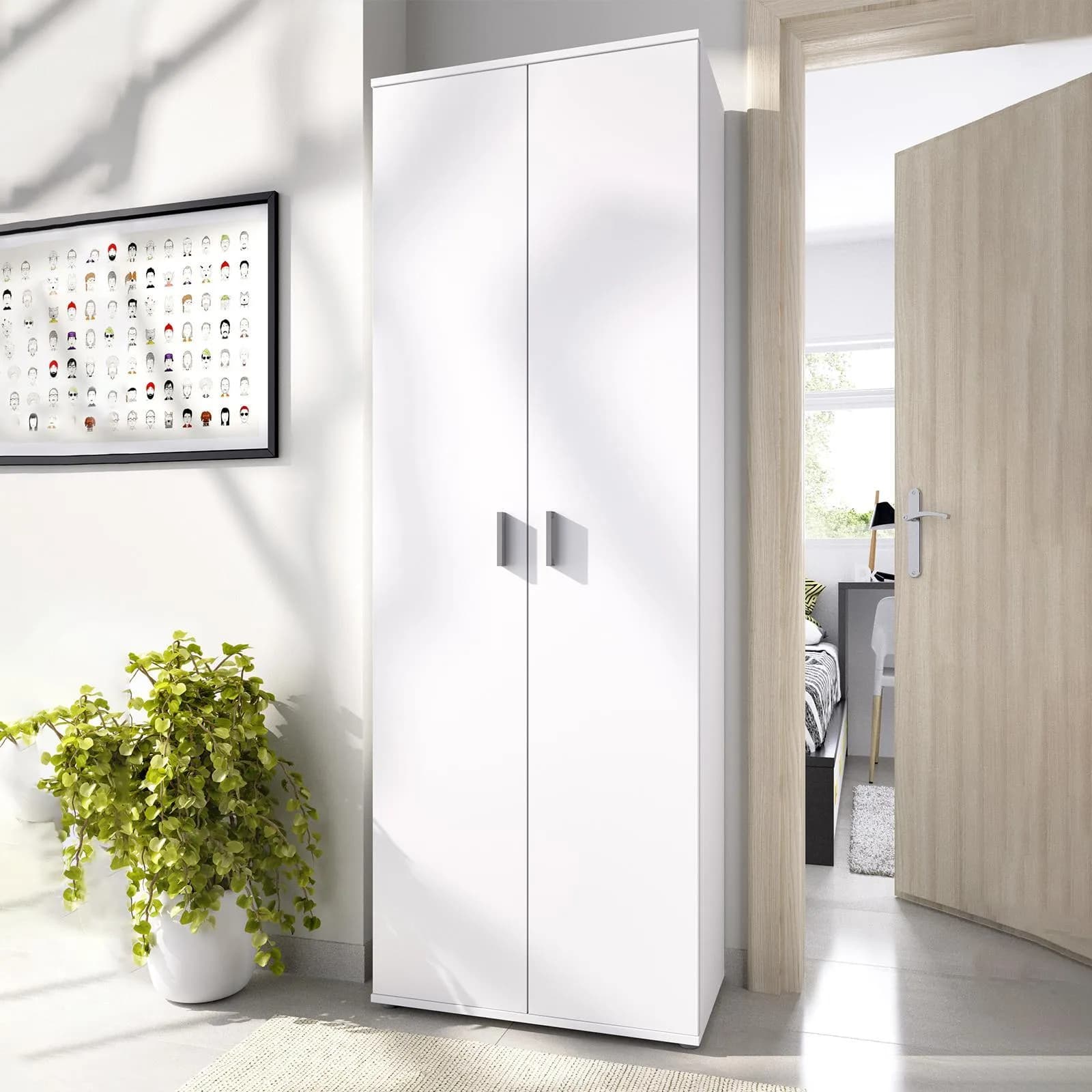 Scarpiera 61x190 h cm in legno bianco con 6 ripiani - Dagen