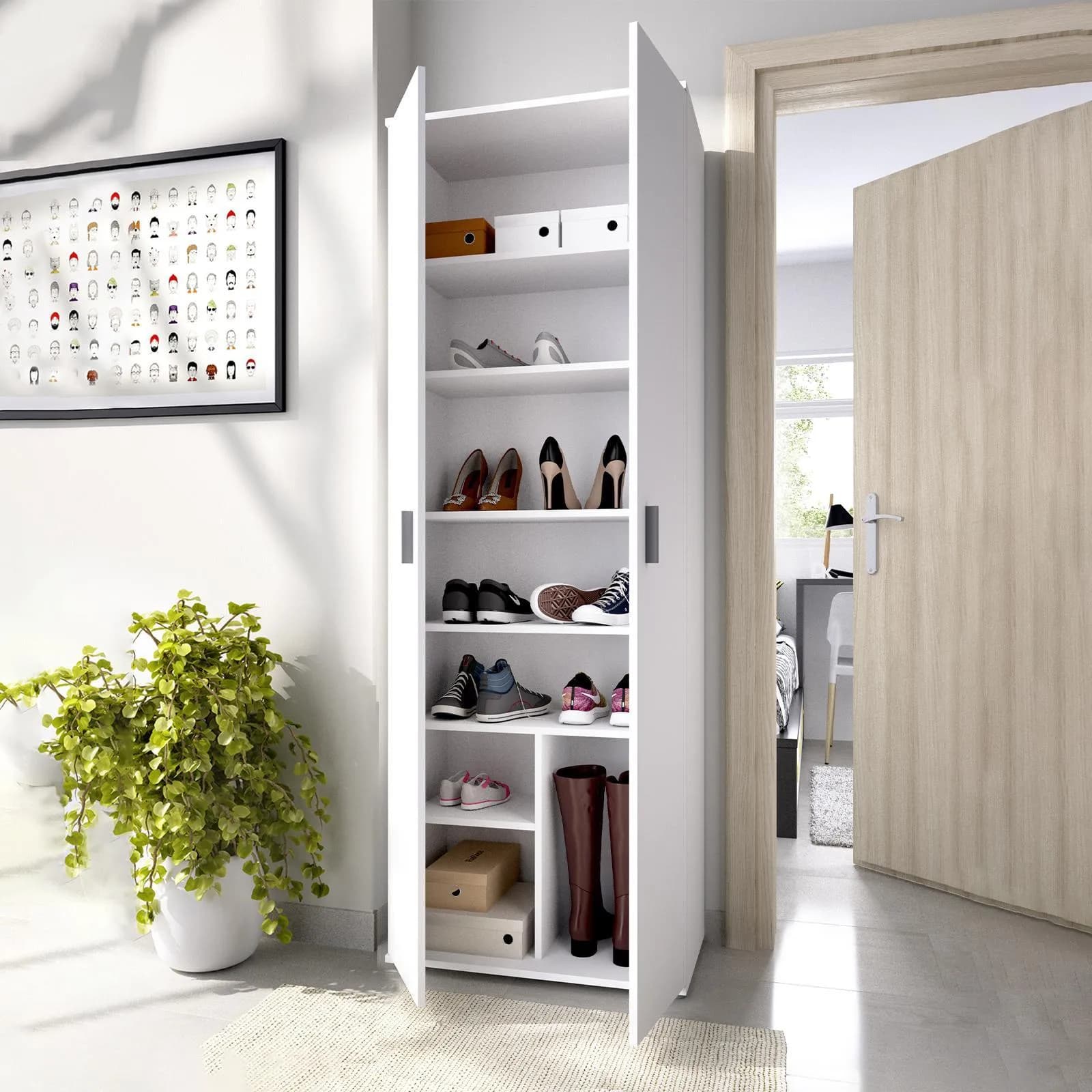 Scarpiera 61x190 h cm in legno bianco con 6 ripiani - Dagen