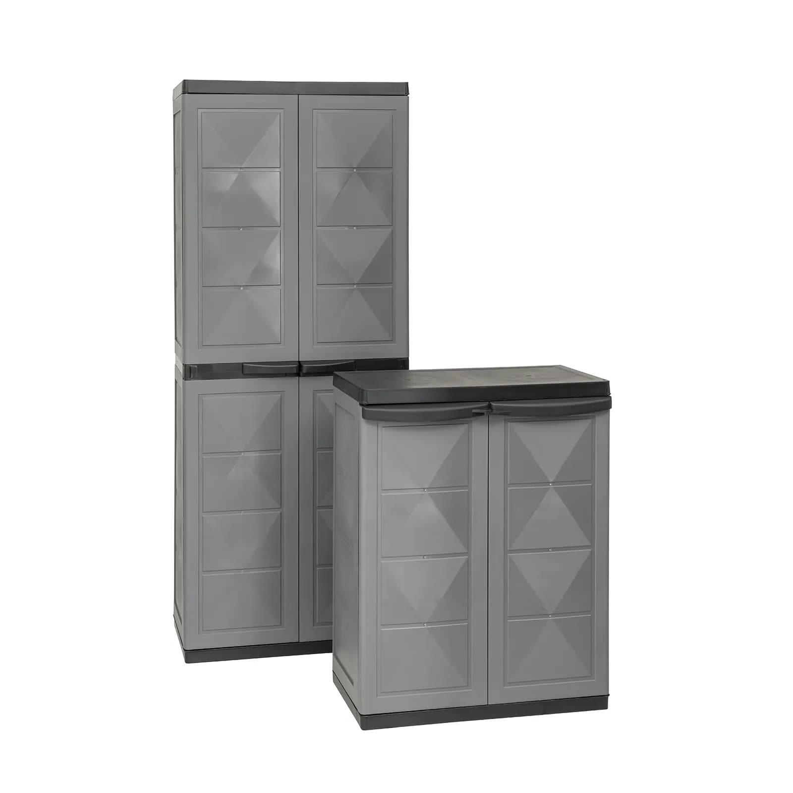 Armadio da esterno con 2 ante 64x37x165h cm con portascope in resina grigio e nero