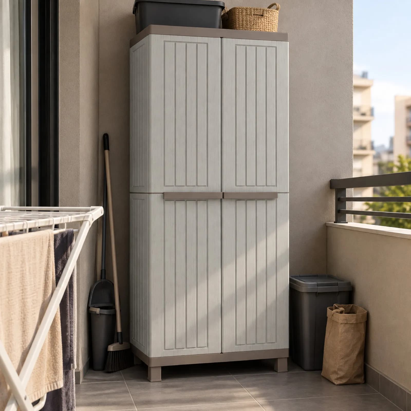 Armadio multifunzione da esterno o interno in resina effetto legno con portascope 170h