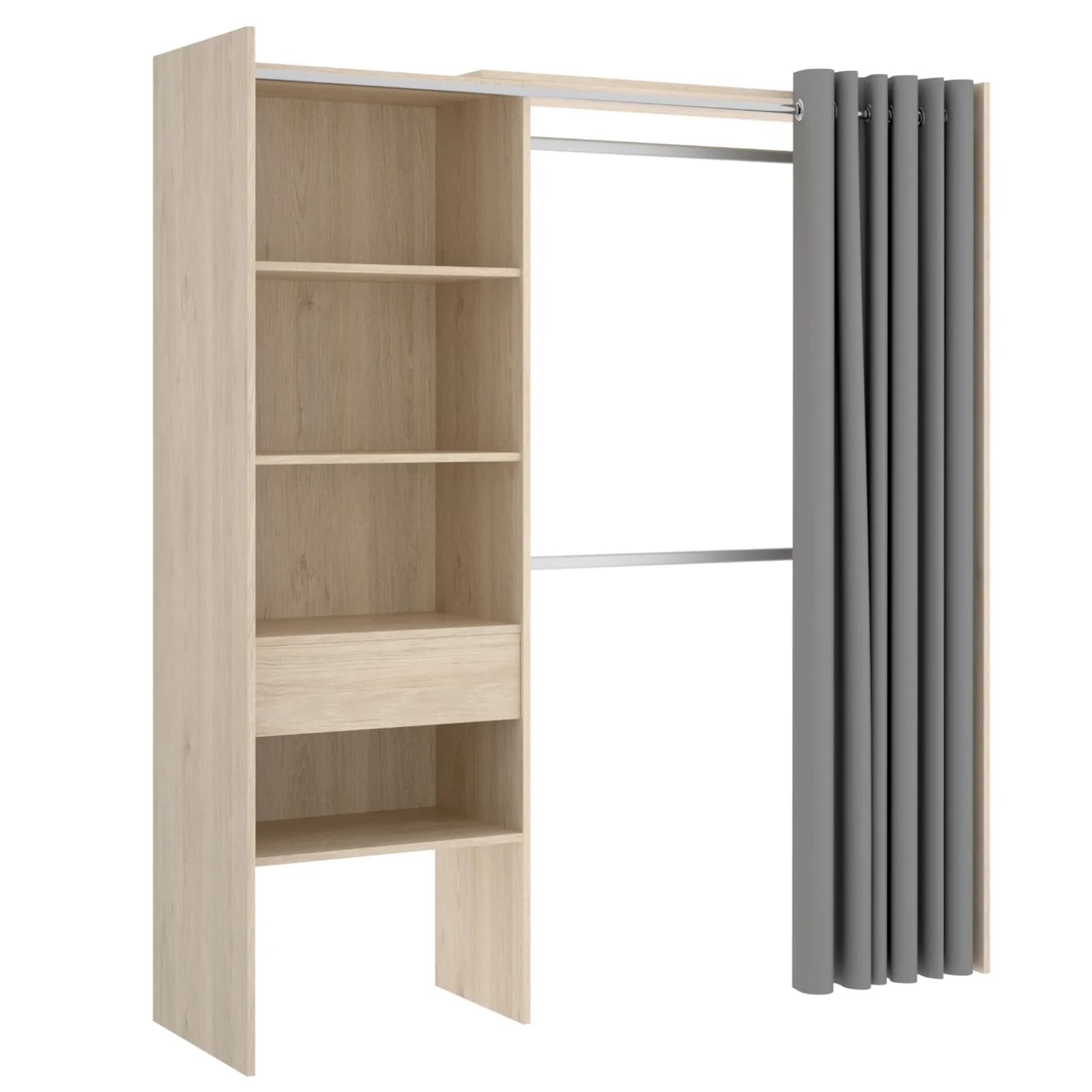 Armadio regolabile 160-110x205 h cm in rovere naturale con tenda - Bernac