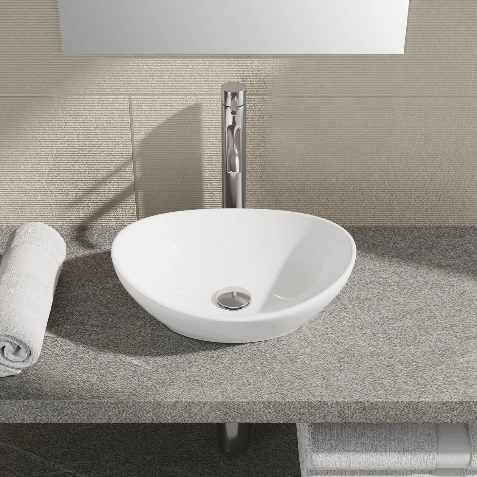 Bacinella d'appoggio lavabo ovale in ceramica 41x33 cm bianco lucido