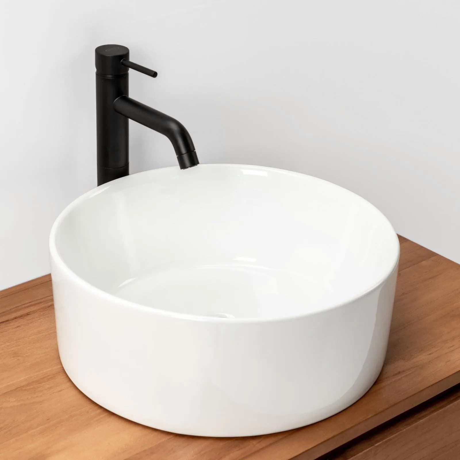 Bacinella in ceramica lavabo d'appoggio tondo 40 cm bianco lucido in ceramica