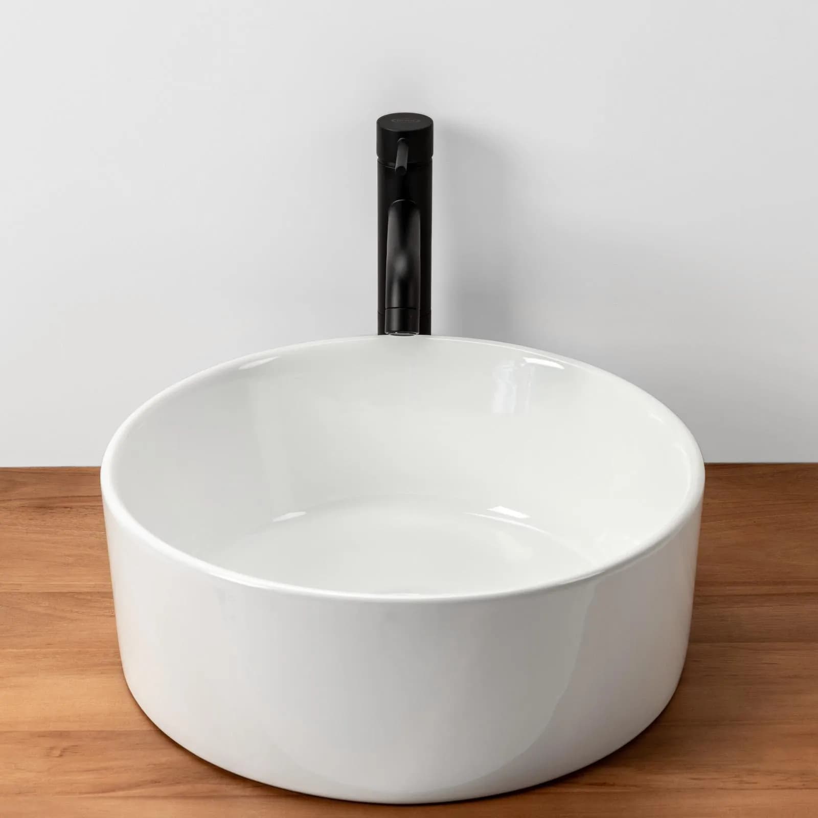 Bacinella in ceramica lavabo d'appoggio tondo 40 cm bianco lucido in ceramica