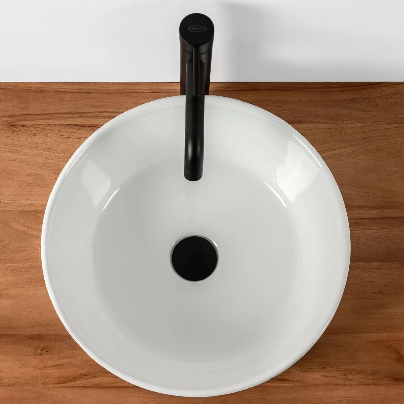 Bacinella in ceramica lavabo d'appoggio tondo 40 cm bianco lucido in ceramica