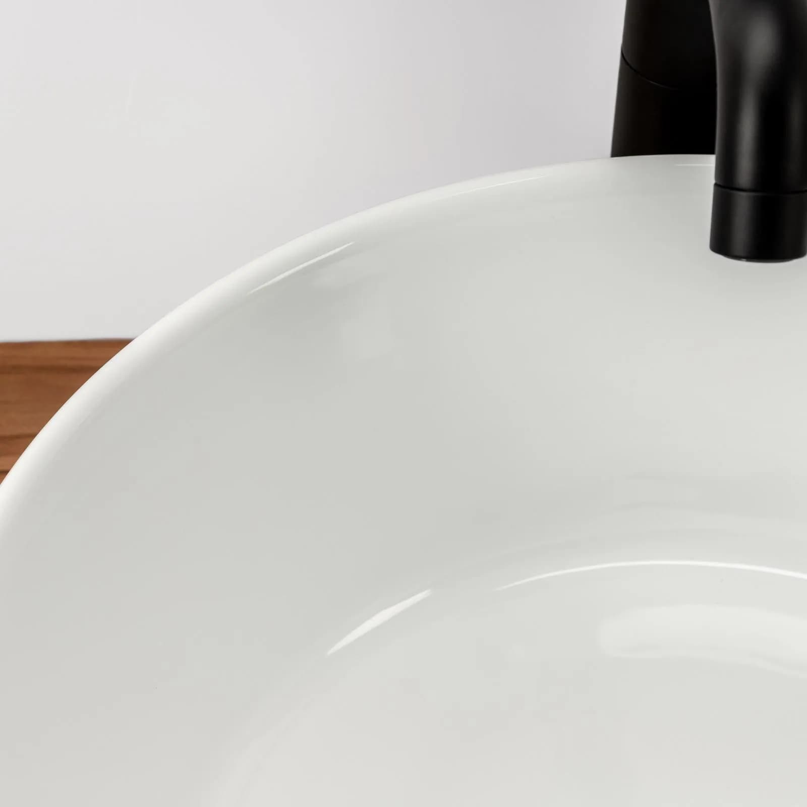 Bacinella in ceramica lavabo d'appoggio tondo 40 cm bianco lucido in ceramica