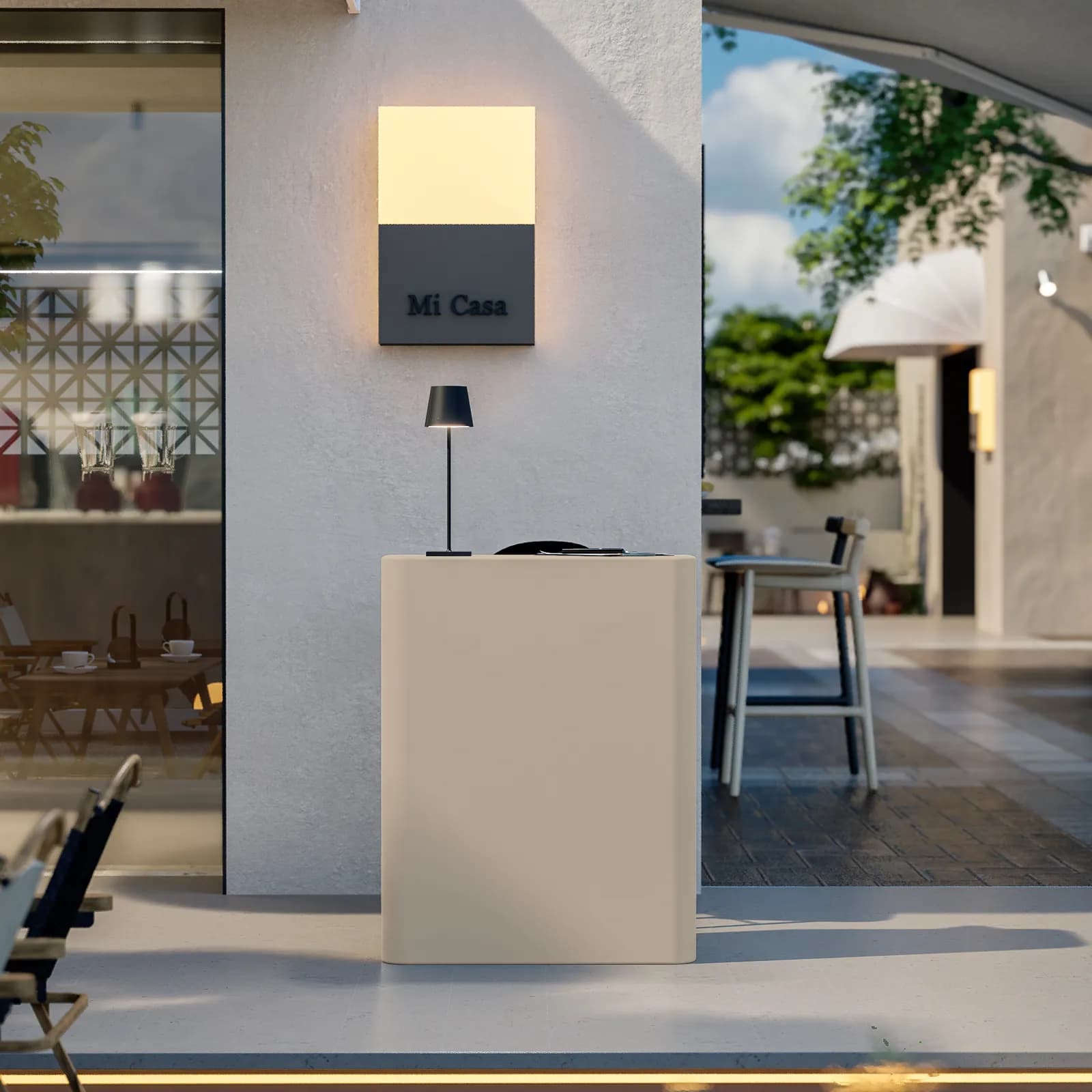 Bancone reception rettangolare 90 h cm in polietilene crema - Katrine