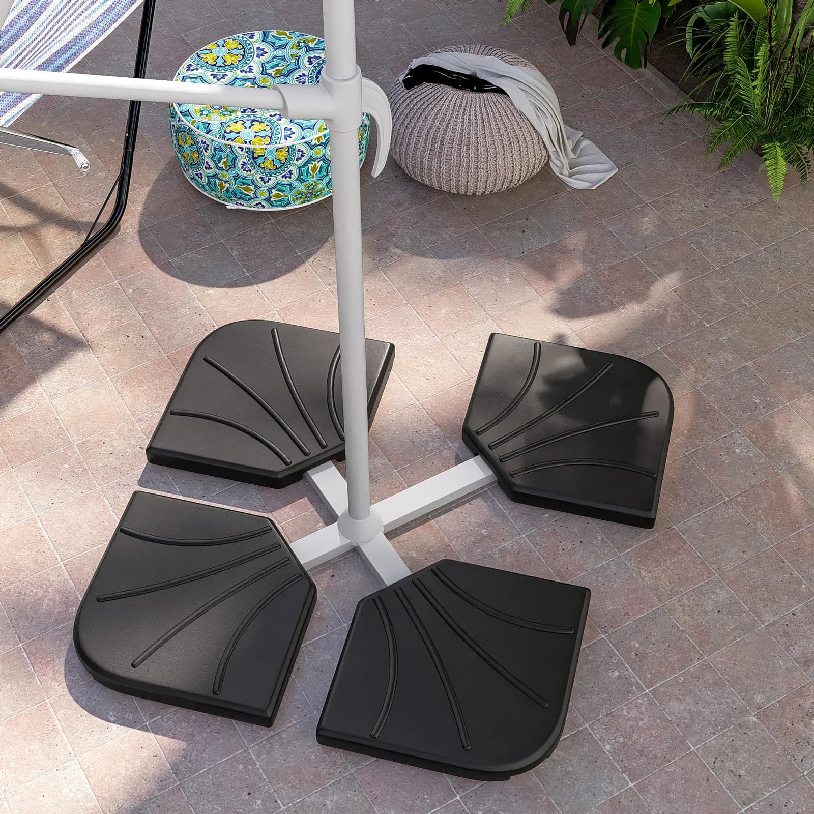 Base per ombrellone laterale set 4 spicchi 100 kg in cemento nero