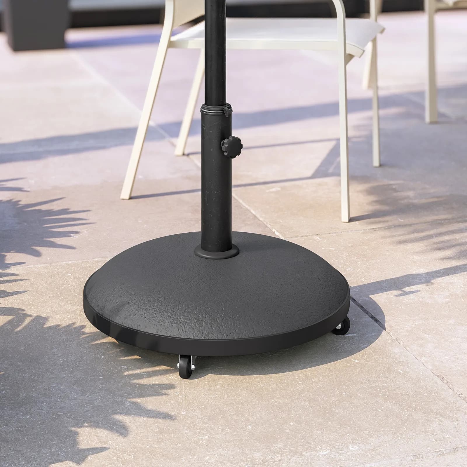 Base per ombrellone palo centrale da 25 kg con ruote rotonda 50 cm in cemento nero - Manek