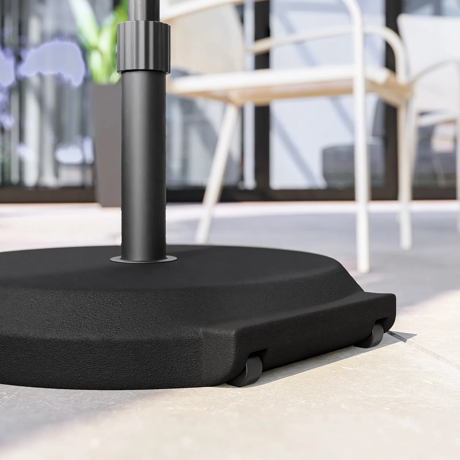 Base per ombrellone palo centrale da 30 kg rotonda 55 cm in cemento nero con ruote - Aurelio