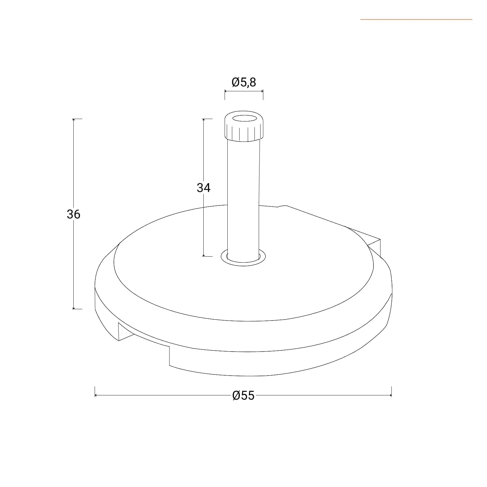 Base per ombrellone palo centrale da 30 kg rotonda 55 cm in cemento nero con ruote - Aurelio