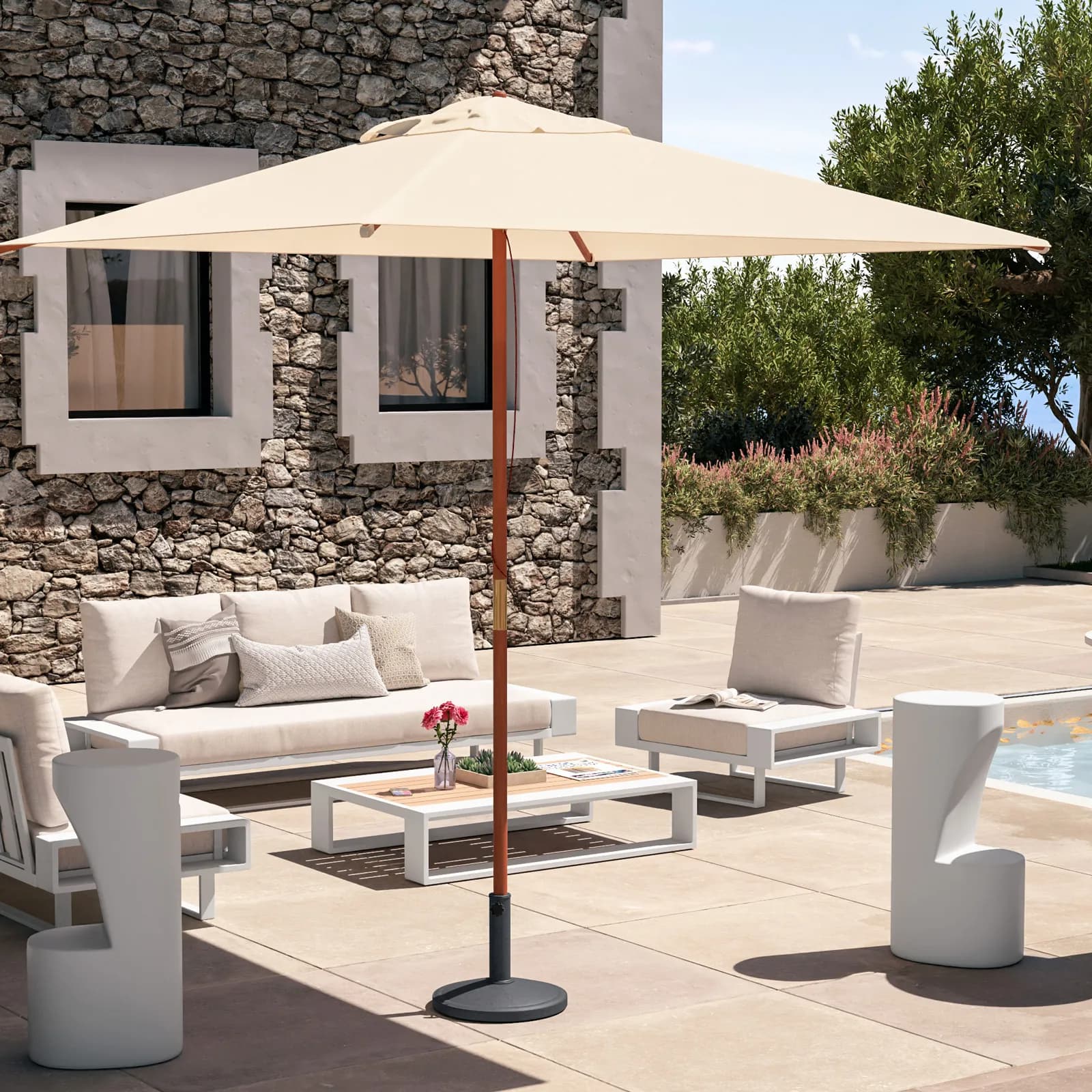 Base rotonda 40 cm per ombrellone con palo centrale in resina grigio da 8 kg