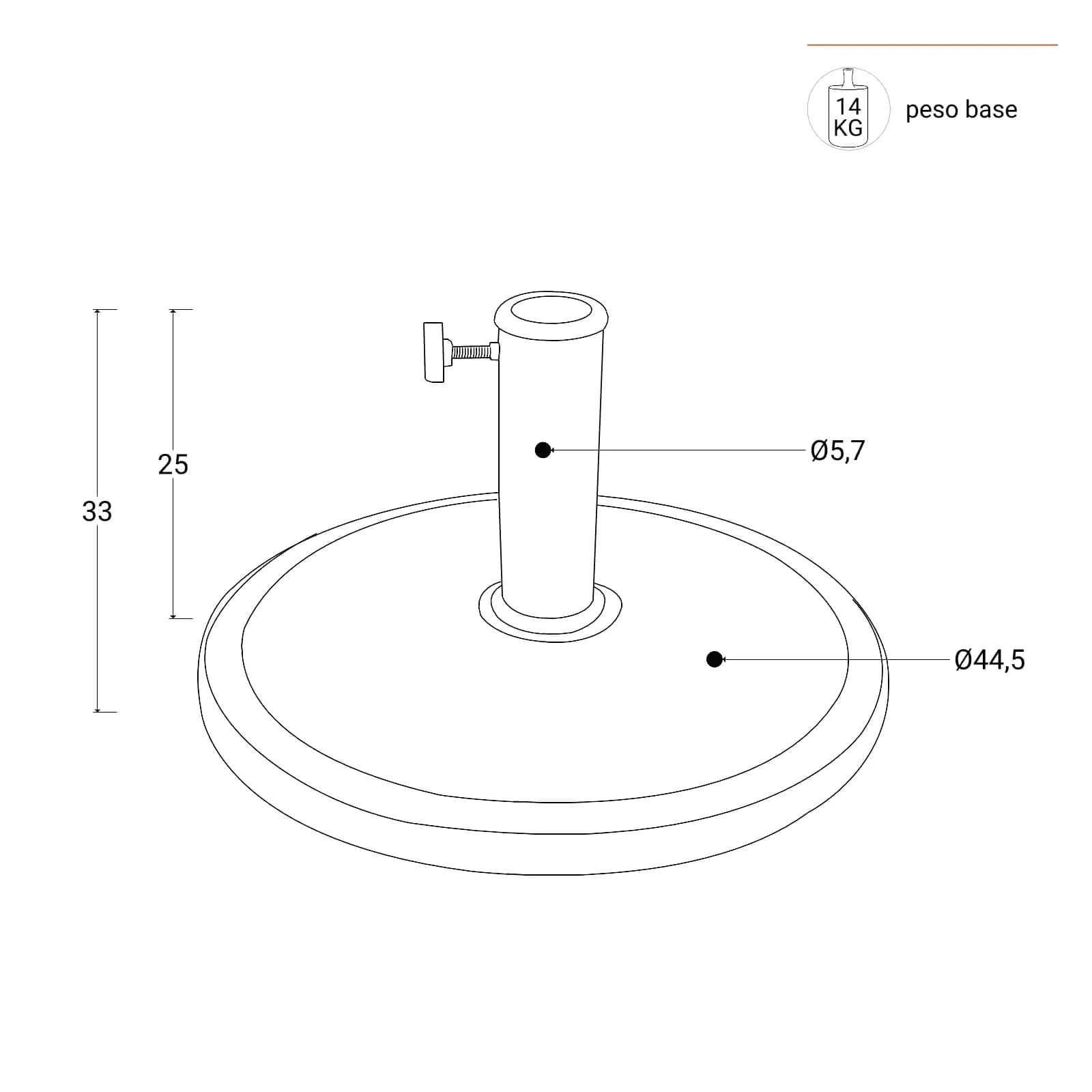 Base rotonda 45 cm per ombrellone con palo centrale in resina nero da 14 kg