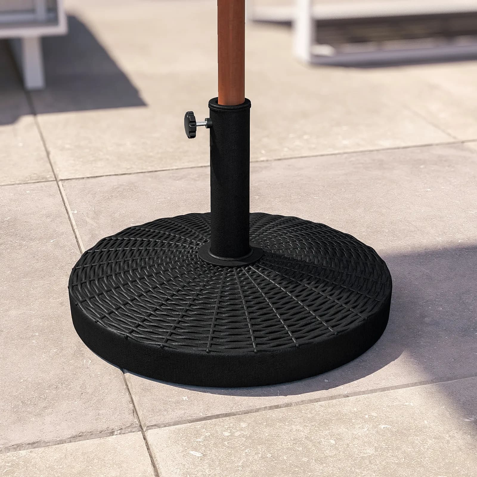 Base rotonda 52 cm per ombrellone con palo centrale in resina nero da 25 kg