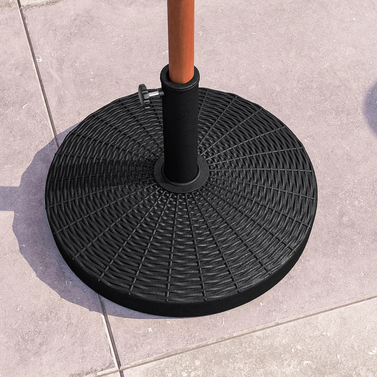 Base rotonda 52 cm per ombrellone con palo centrale in resina nero da 25 kg