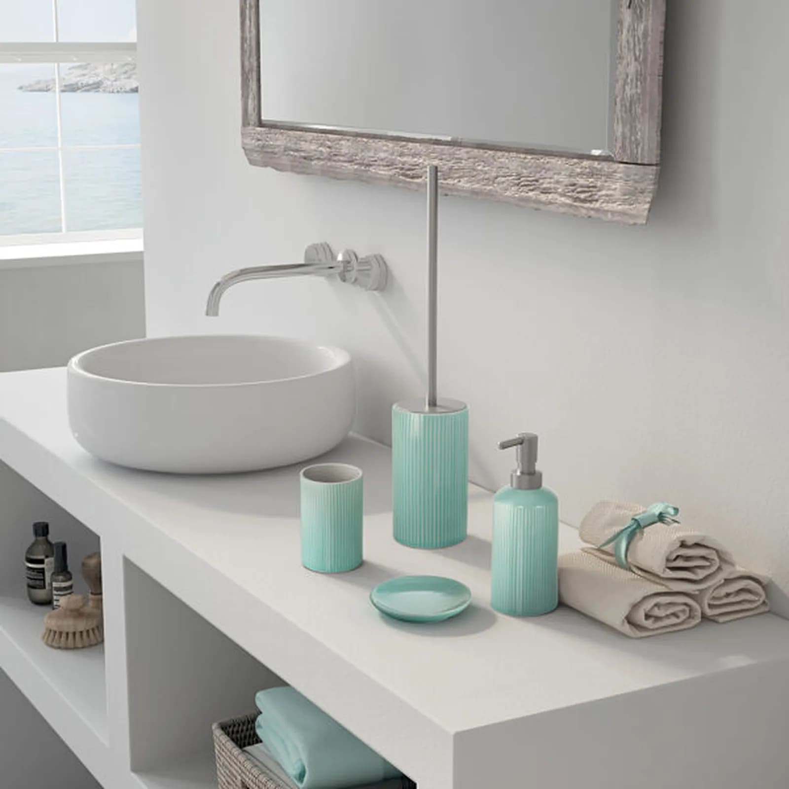 Portaspazzolini d'appoggio in ceramica acquamarina - Sabina di Gedy