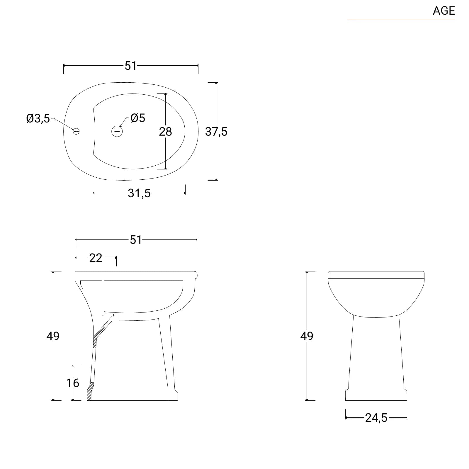 Bidet monoforo da 49h cm in ceramica bianco