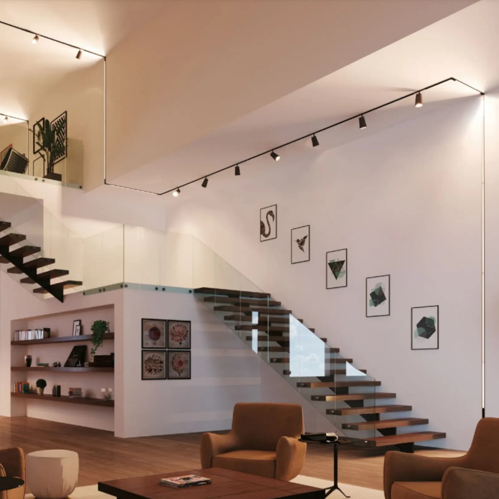 Binario 2 m a incasso con cornice in alluminio nero - Power Inc